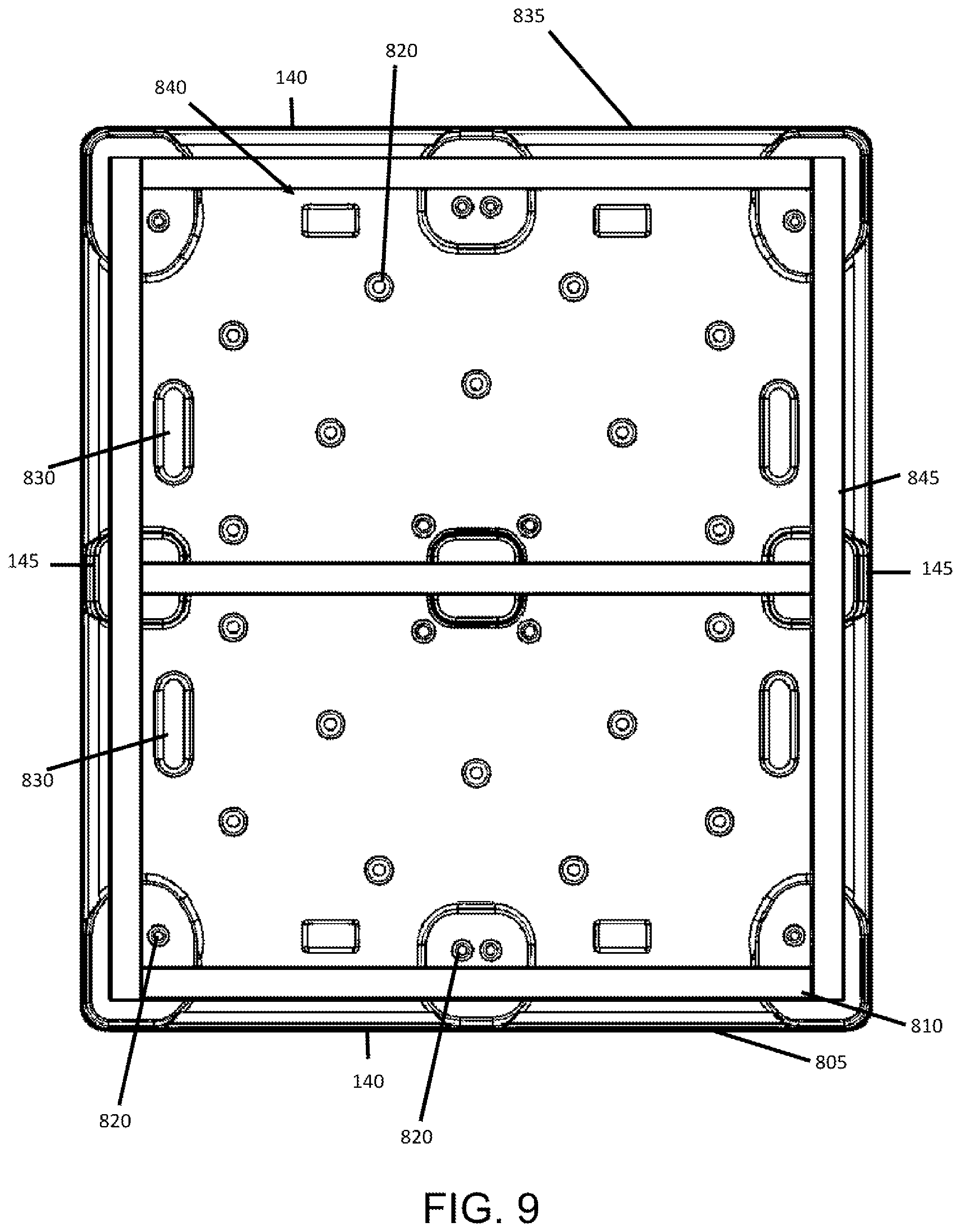 Patent US12365512 Figure 8 – Pallet with impact resistant and strengthened composite legs