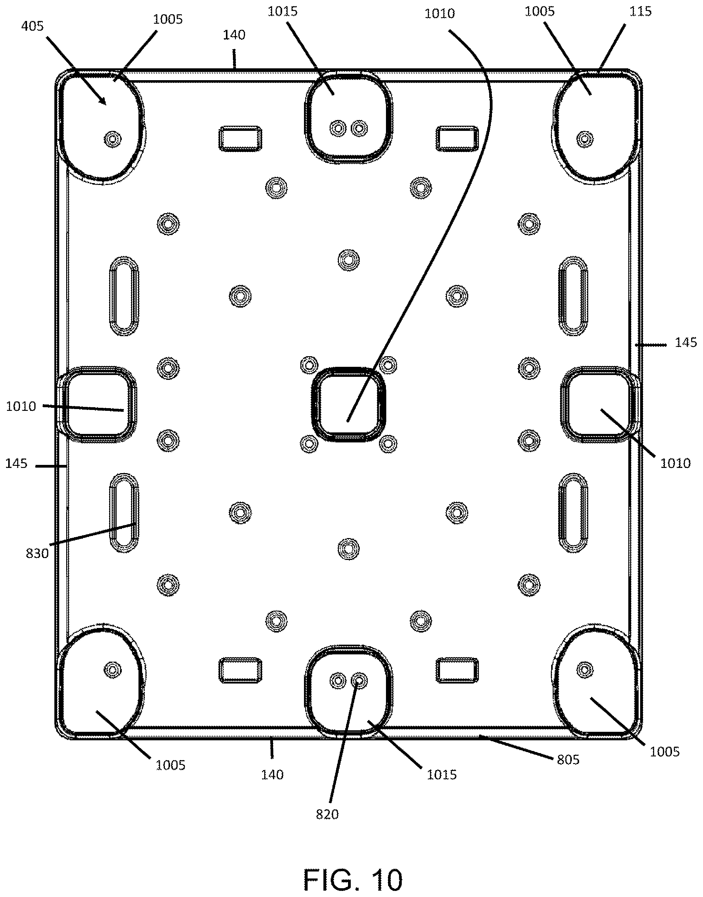 Patent US12365512 Figure 9 – Pallet with impact resistant and strengthened composite legs