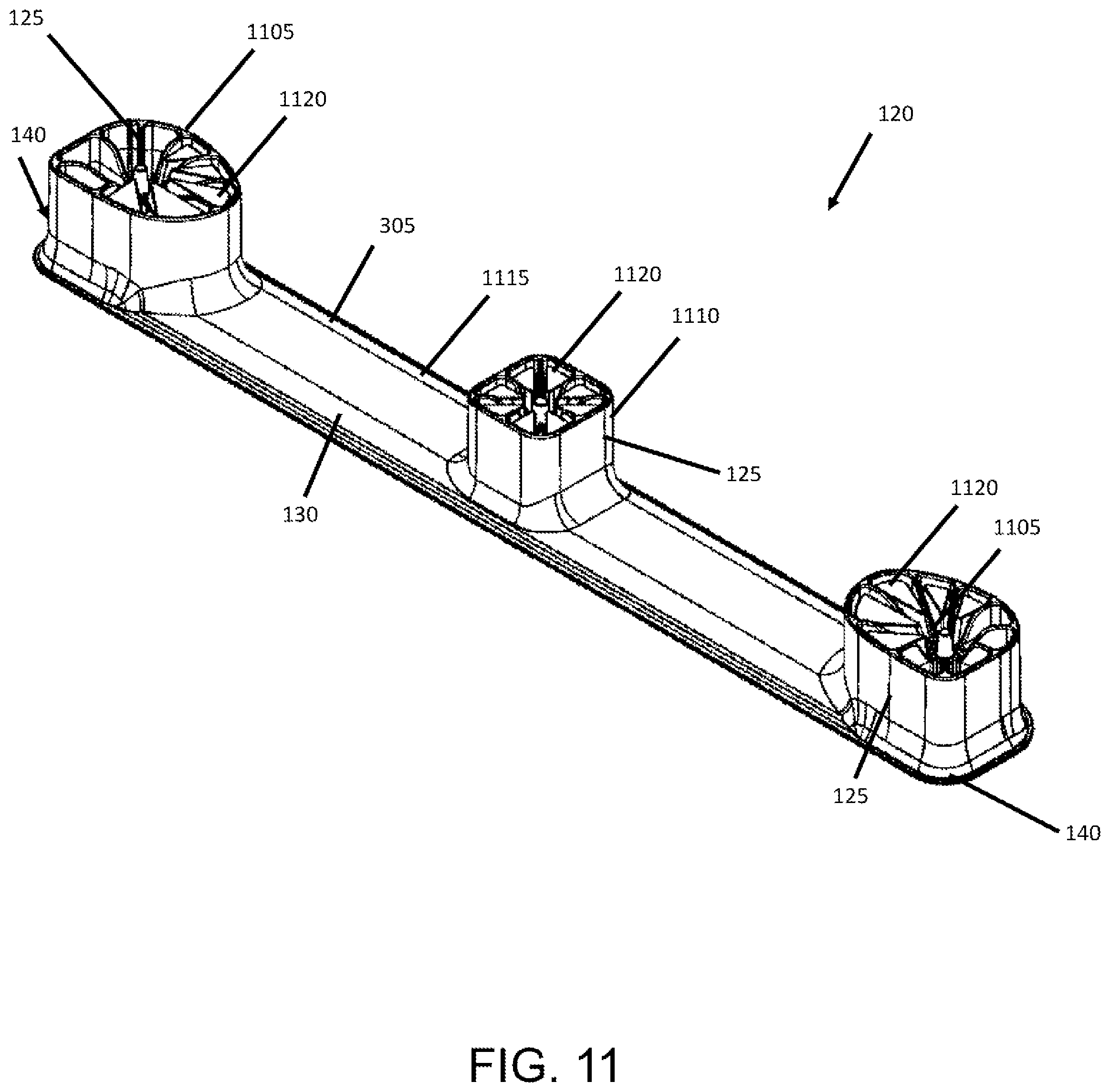 Patent US12365512 Figure 10 – Pallet with impact resistant and strengthened composite legs