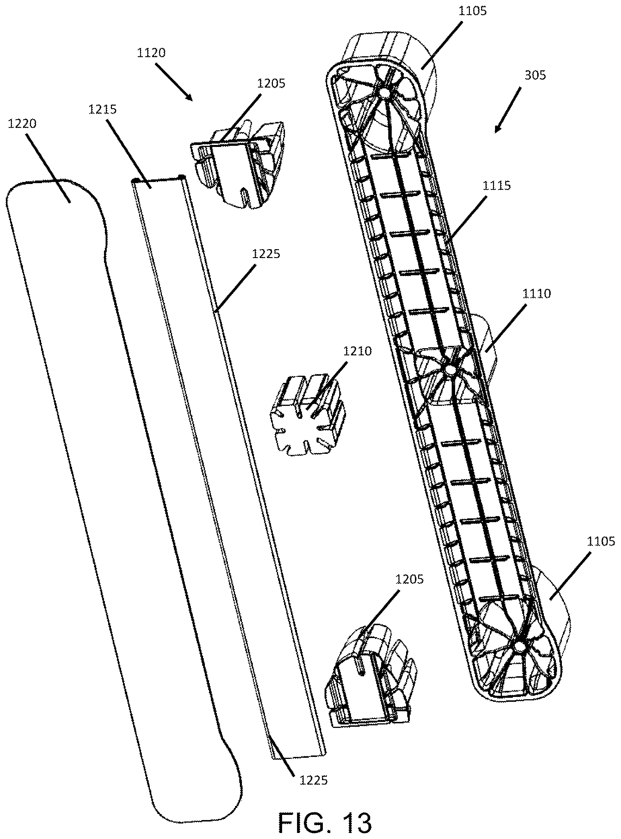 Patent US12365512 Figure 12 – Pallet with impact resistant and strengthened composite legs