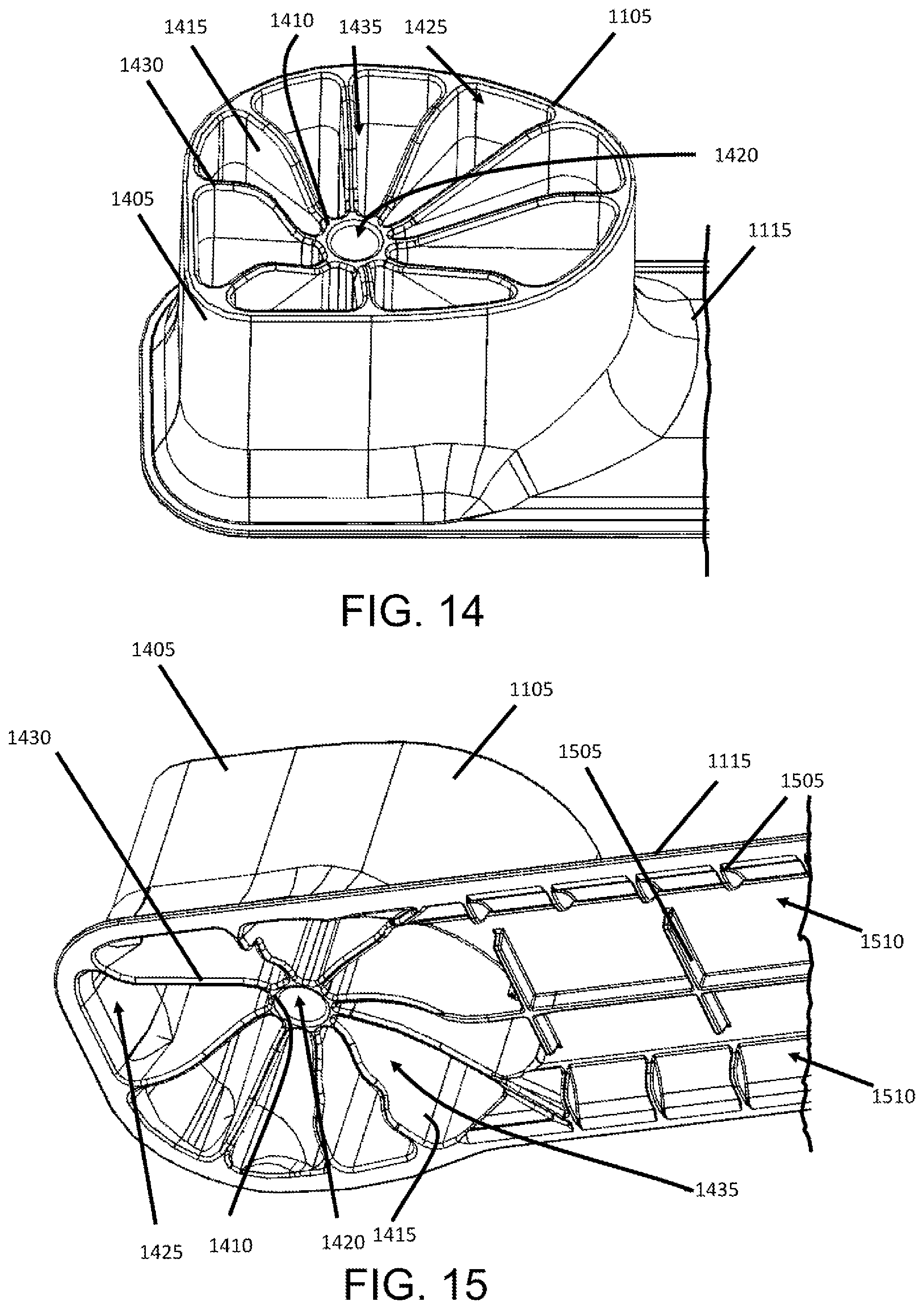 Patent US12365512 Figure 13 – Pallet with impact resistant and strengthened composite legs