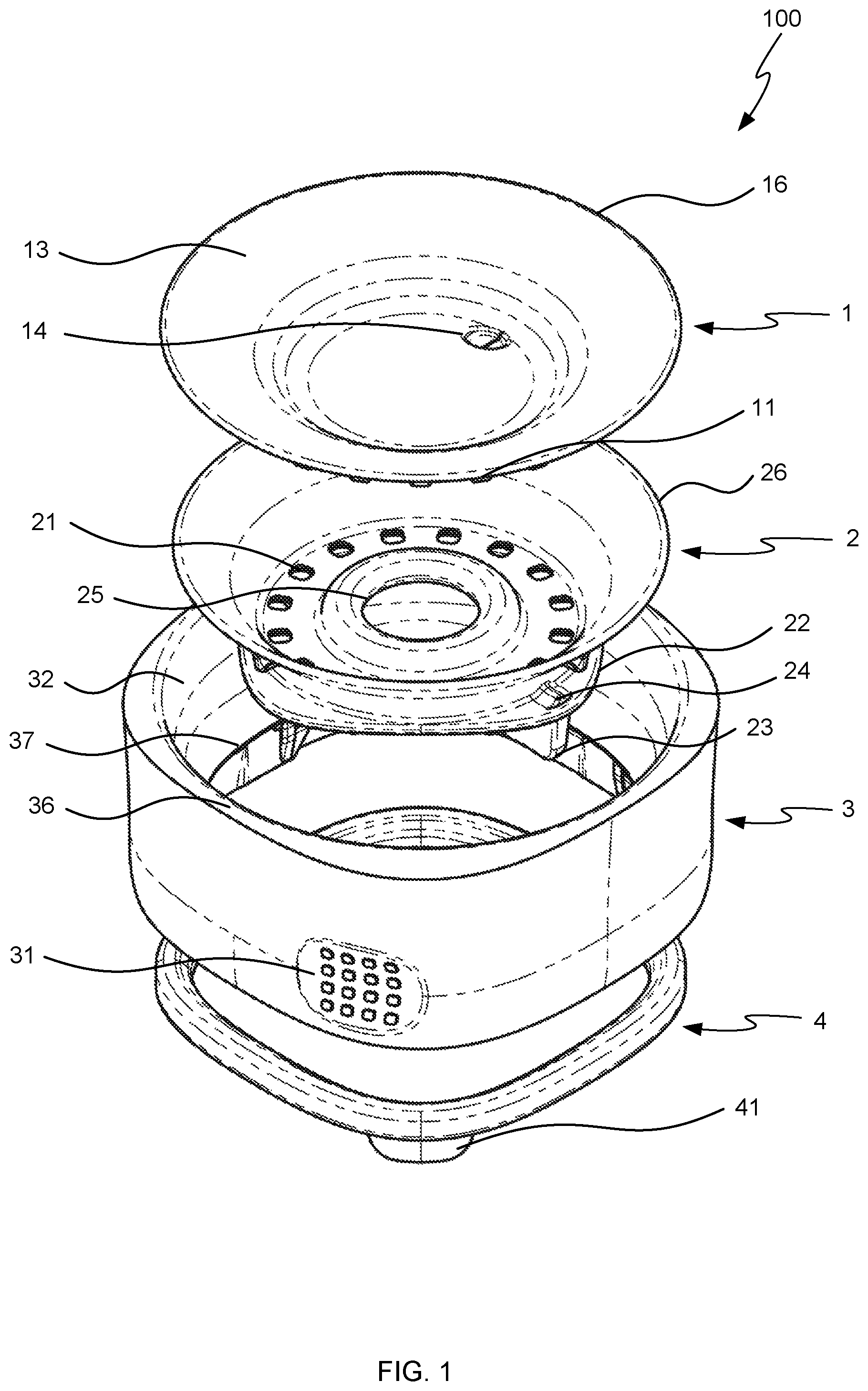 Patent US12365521 Figure 1 – Non-spill drinking lid and assembly