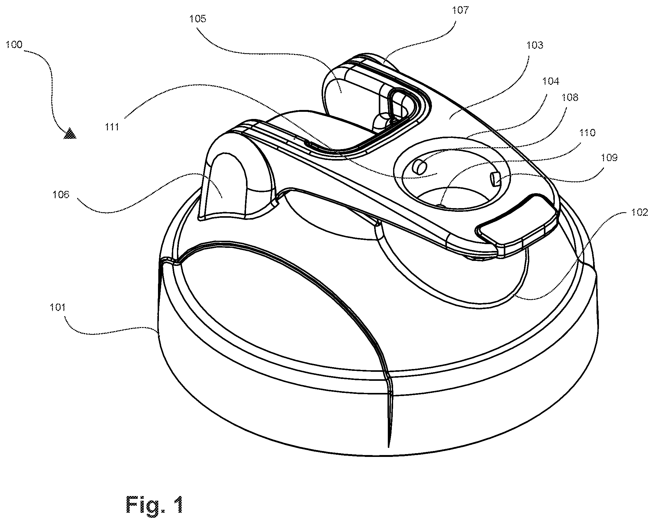 Patent US12365522 Figure 1 – Liquid container with a universal adapter and accessories therefor