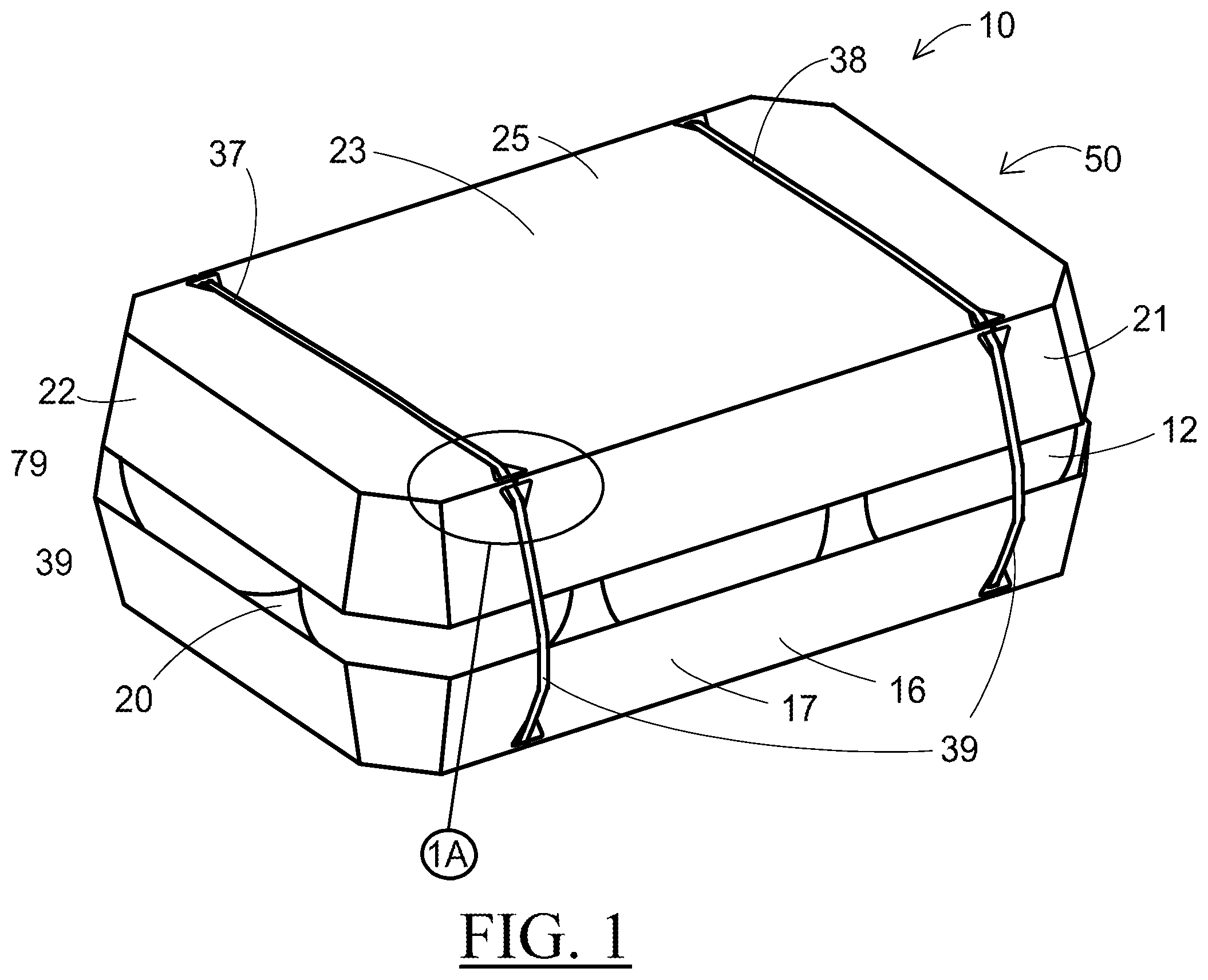 Patent US12365531 Figure 1 – Banded container for fruits and produce