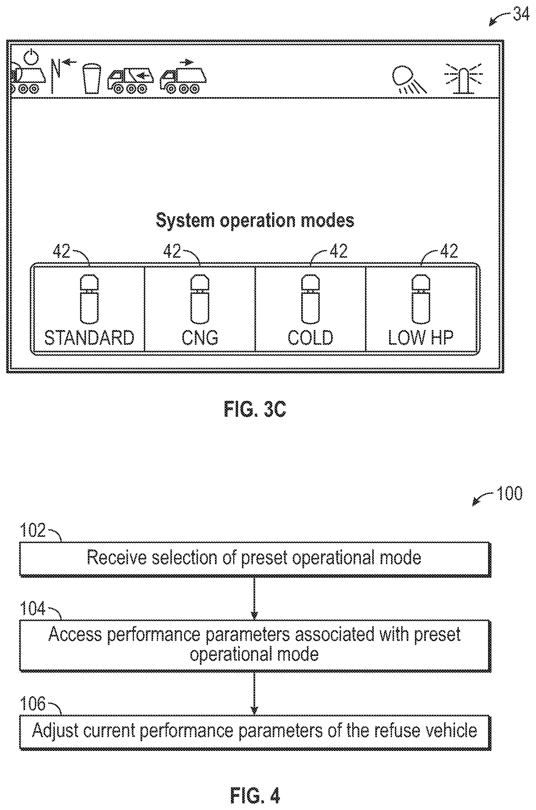 Patent US12365533 Figure 4 – Operational modes for a refuse vehicle