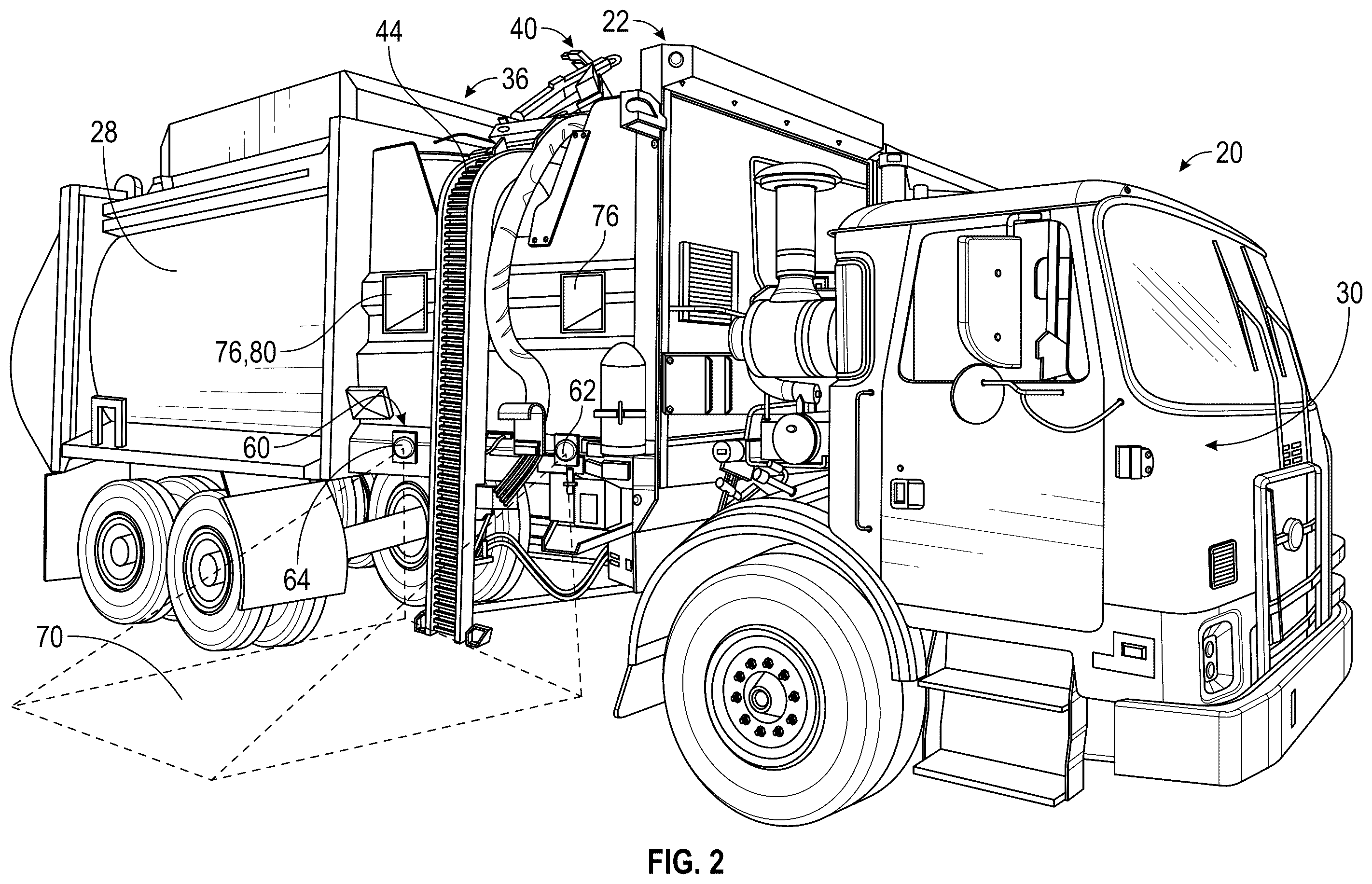 Patent US12365535 Figure 2 – Lighting system for a refuse vehicle