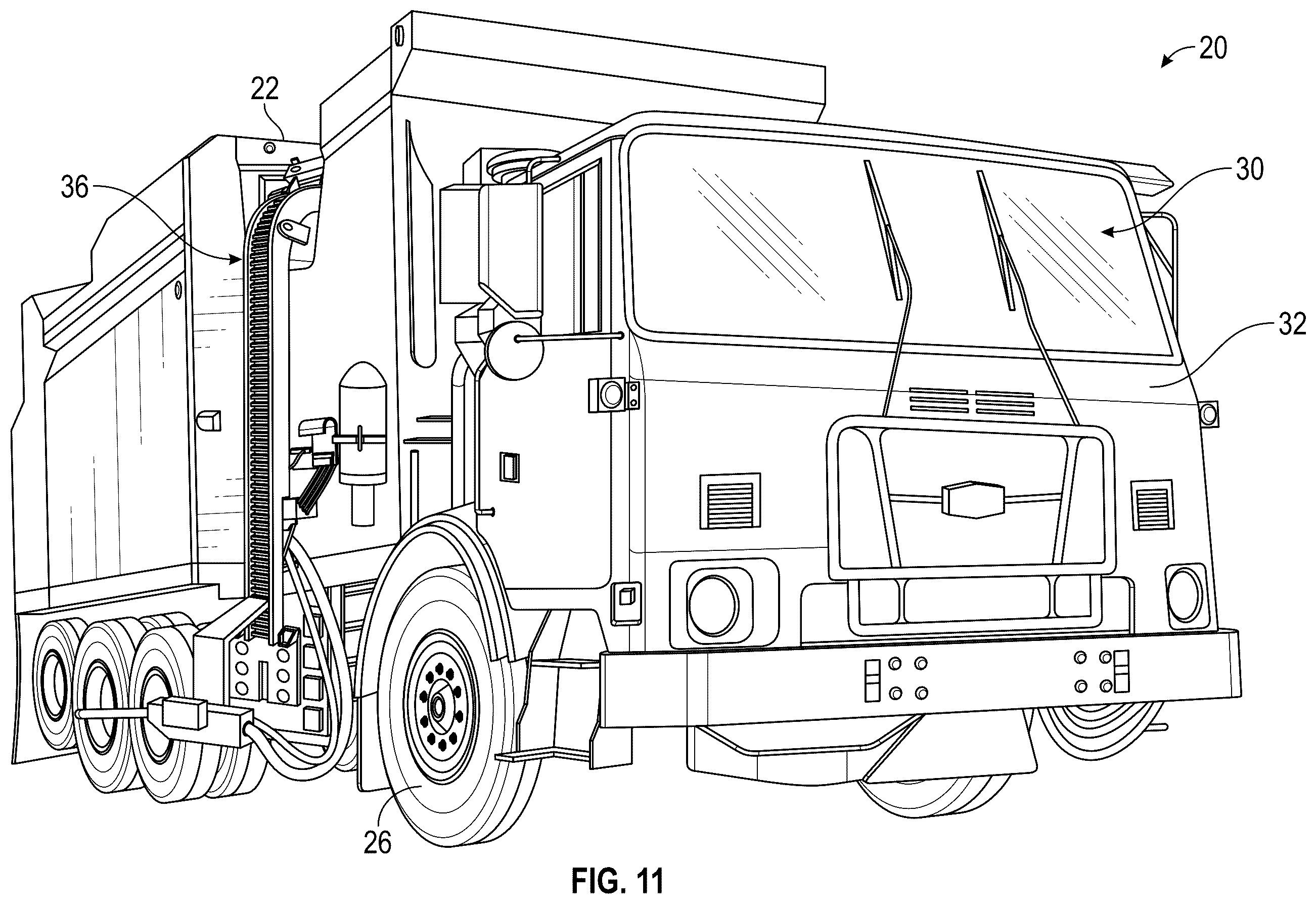 Patent US12365535 Figure 11 – Lighting system for a refuse vehicle