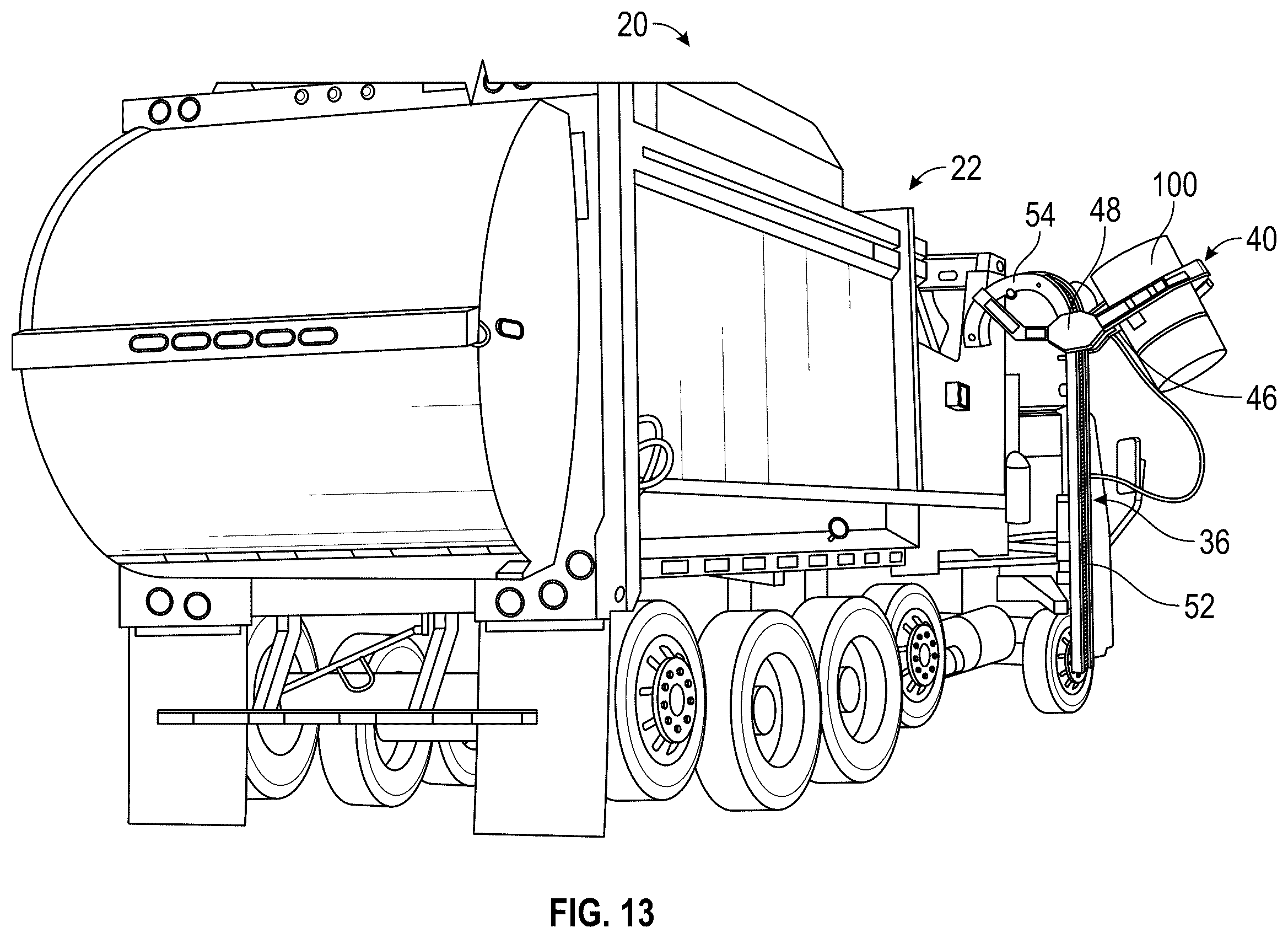Patent US12365535 Figure 13 – Lighting system for a refuse vehicle