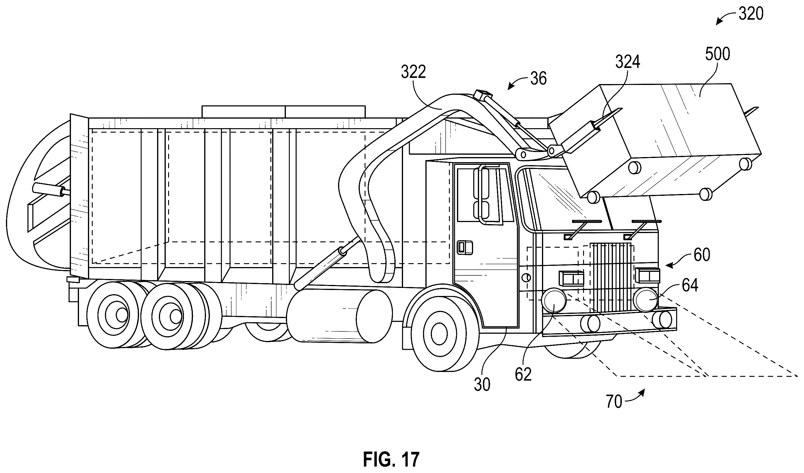 Patent US12365535 Figure 17 – Lighting system for a refuse vehicle