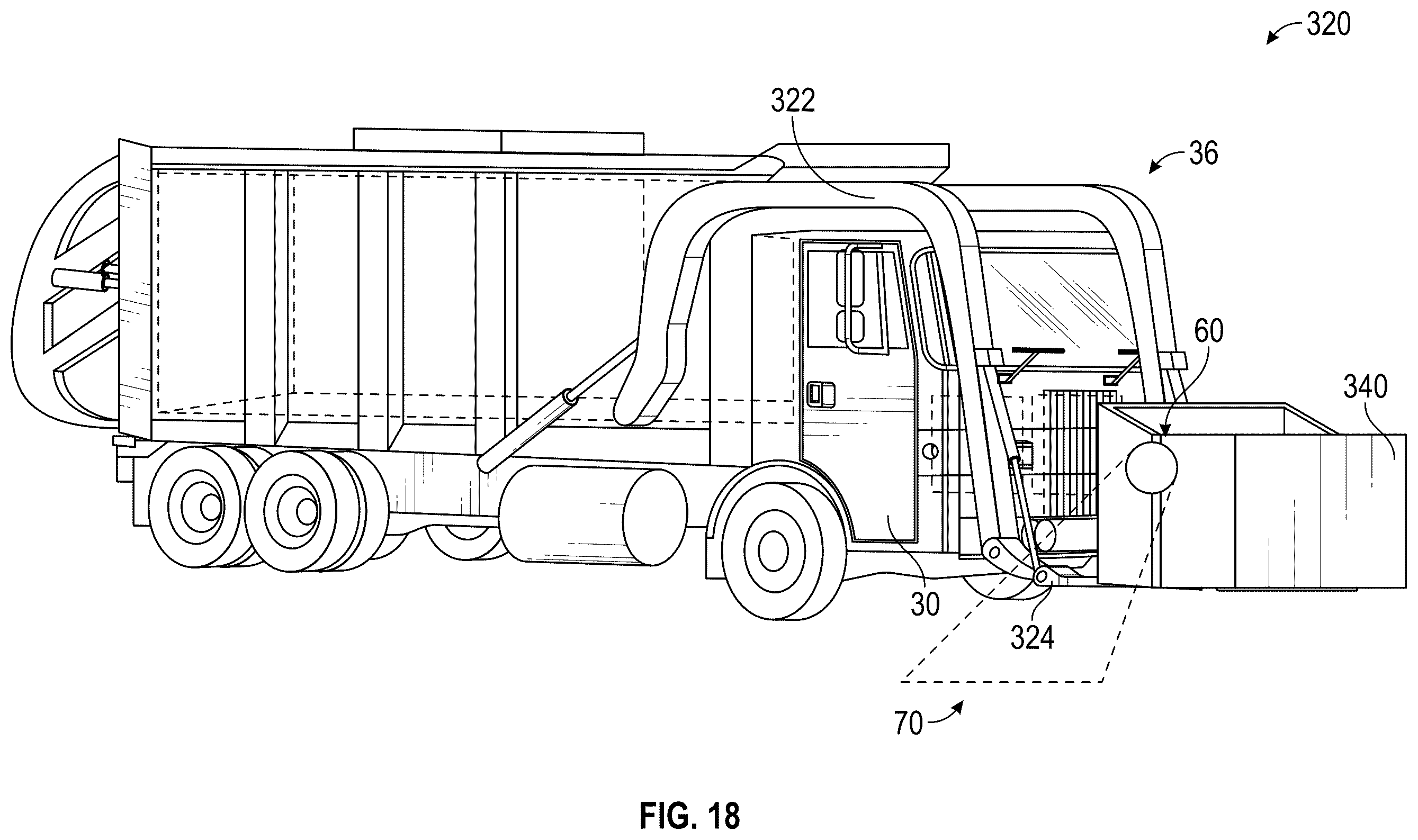 Patent US12365535 Figure 18 – Lighting system for a refuse vehicle