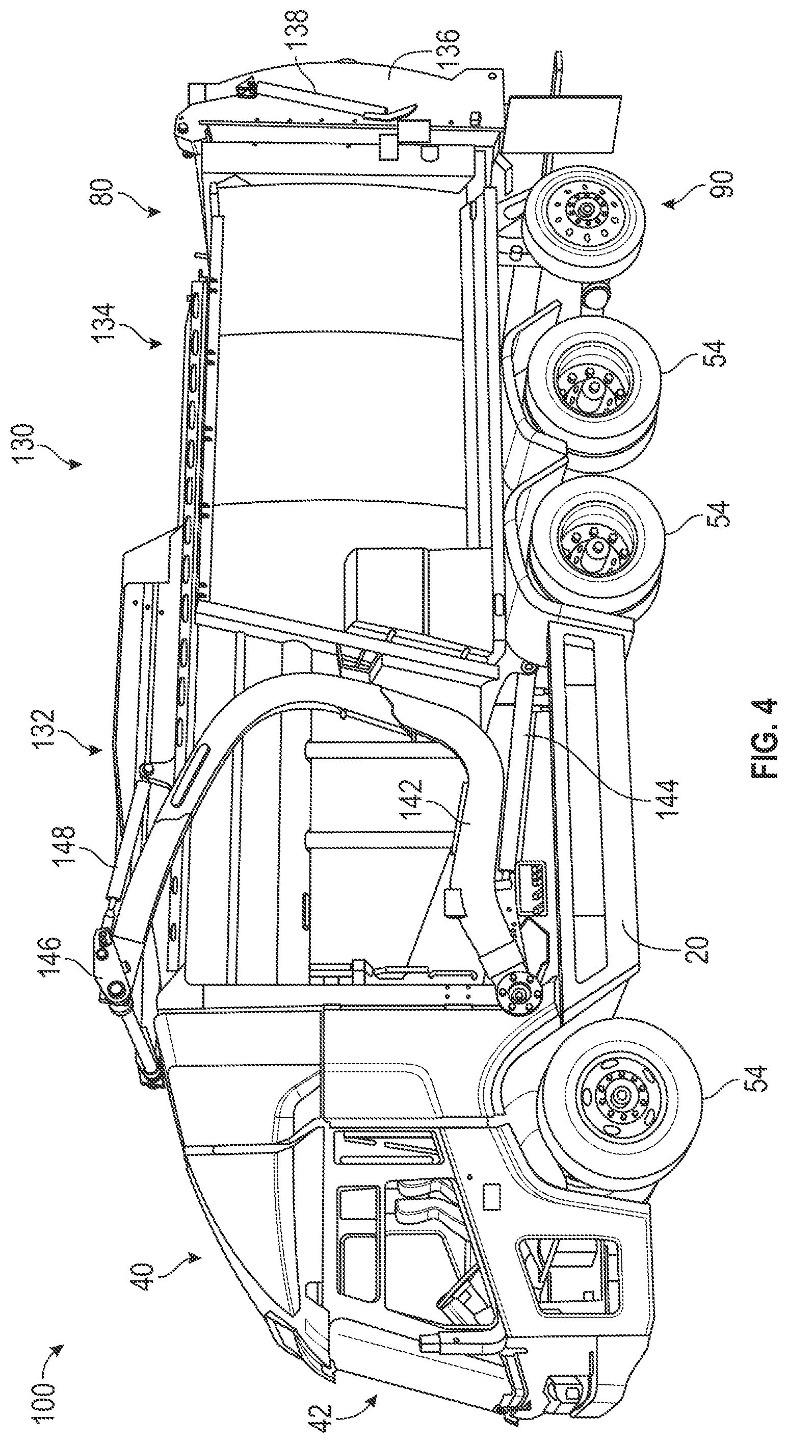 Patent US12365536 Figure 4 – Regeneration control for a refuse vehicle packer system