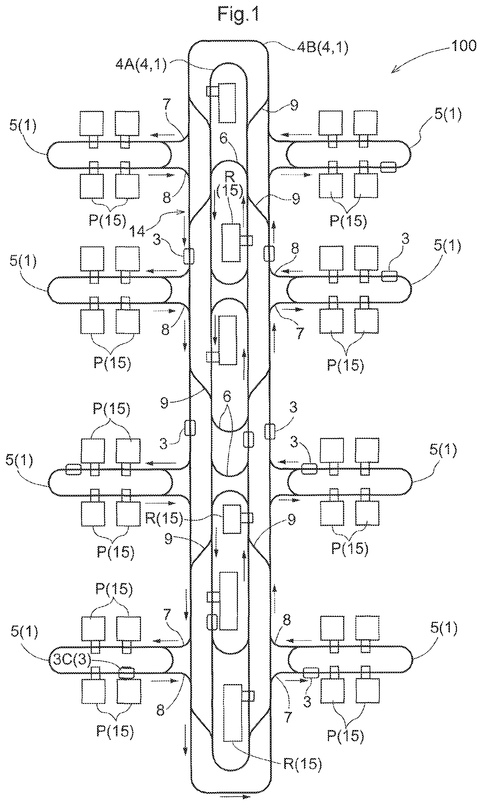 Patent US12365541 Figure 1 – Article transport facility, route setting method, and route setting program