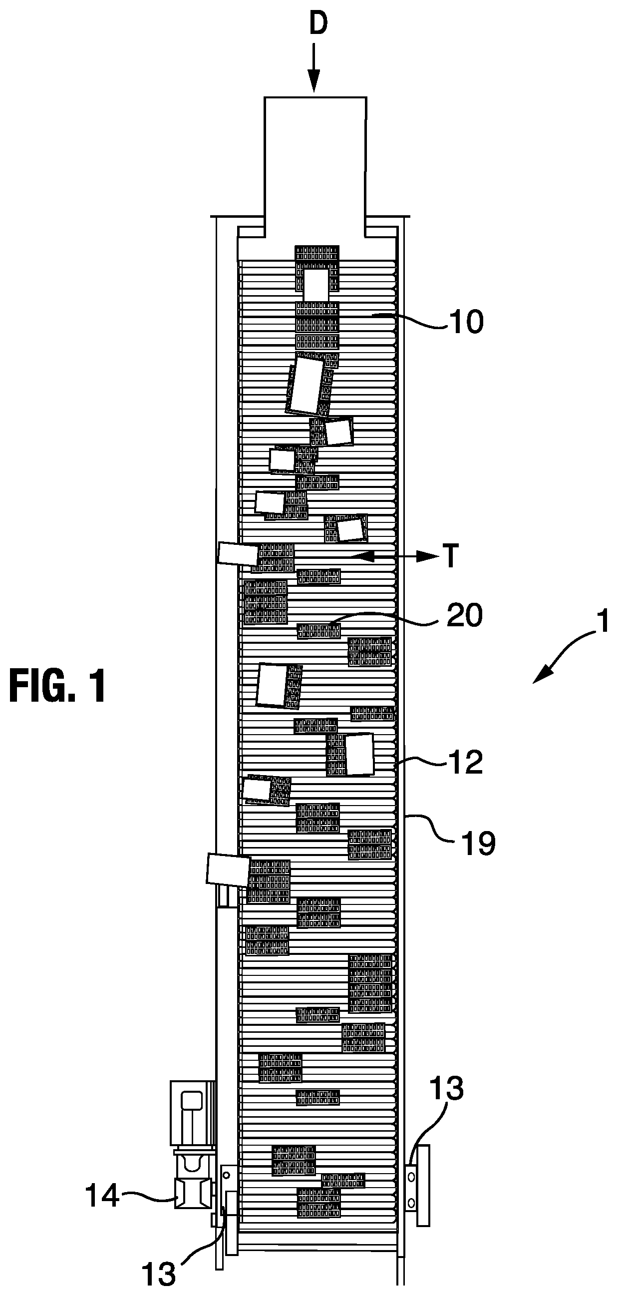 Patent US12365545 Figure 1 – Roller shoe and slat sorter conveyor