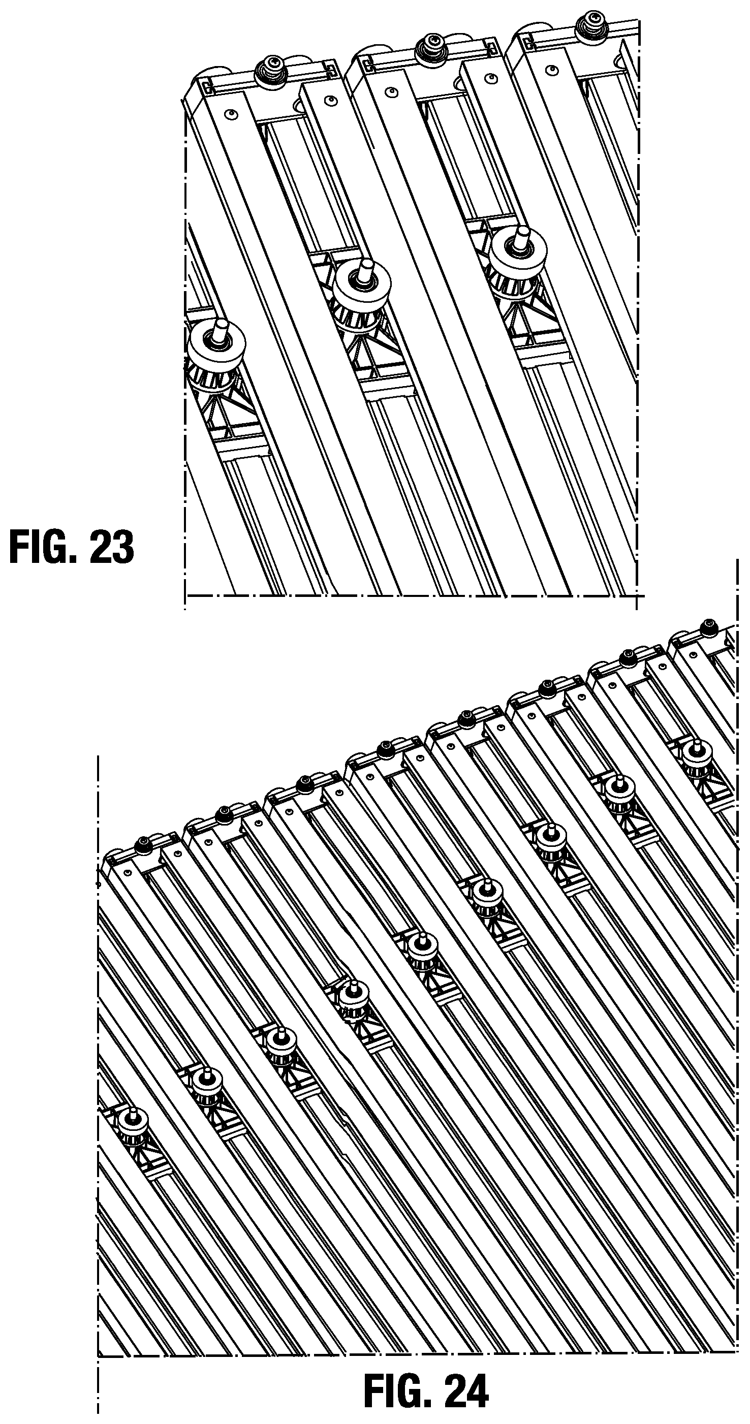 Patent US12365545 Figure 13 – Roller shoe and slat sorter conveyor