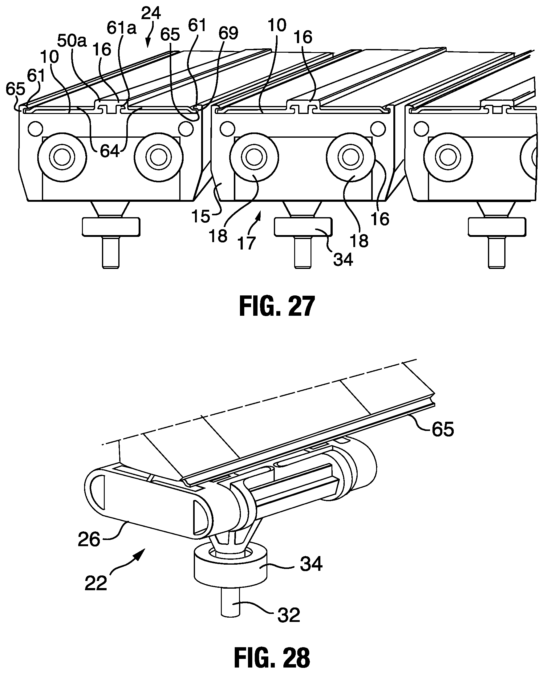 Patent US12365545 Figure 15 – Roller shoe and slat sorter conveyor