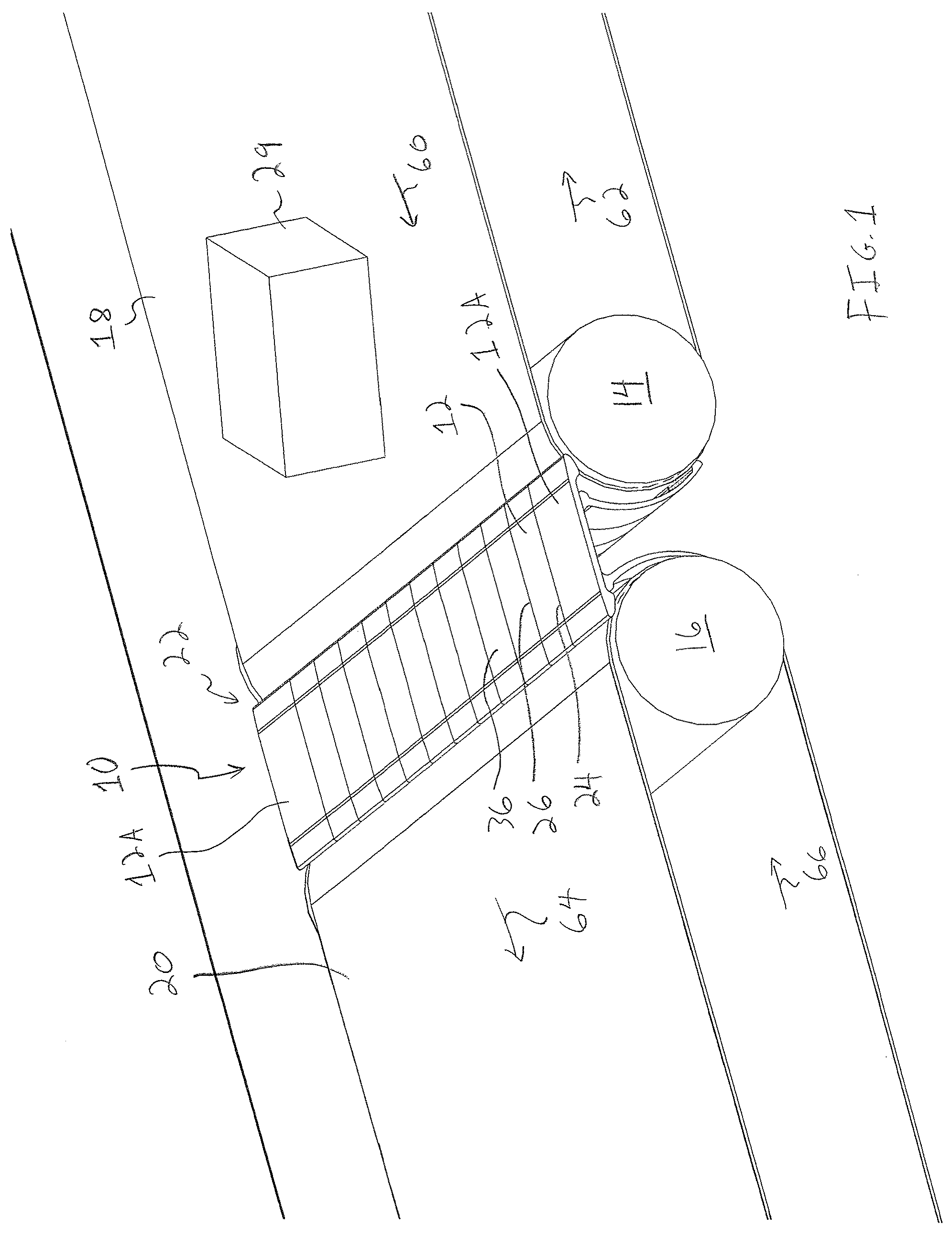 Patent US12365550 Figure 1 – Conveyor transfer guards