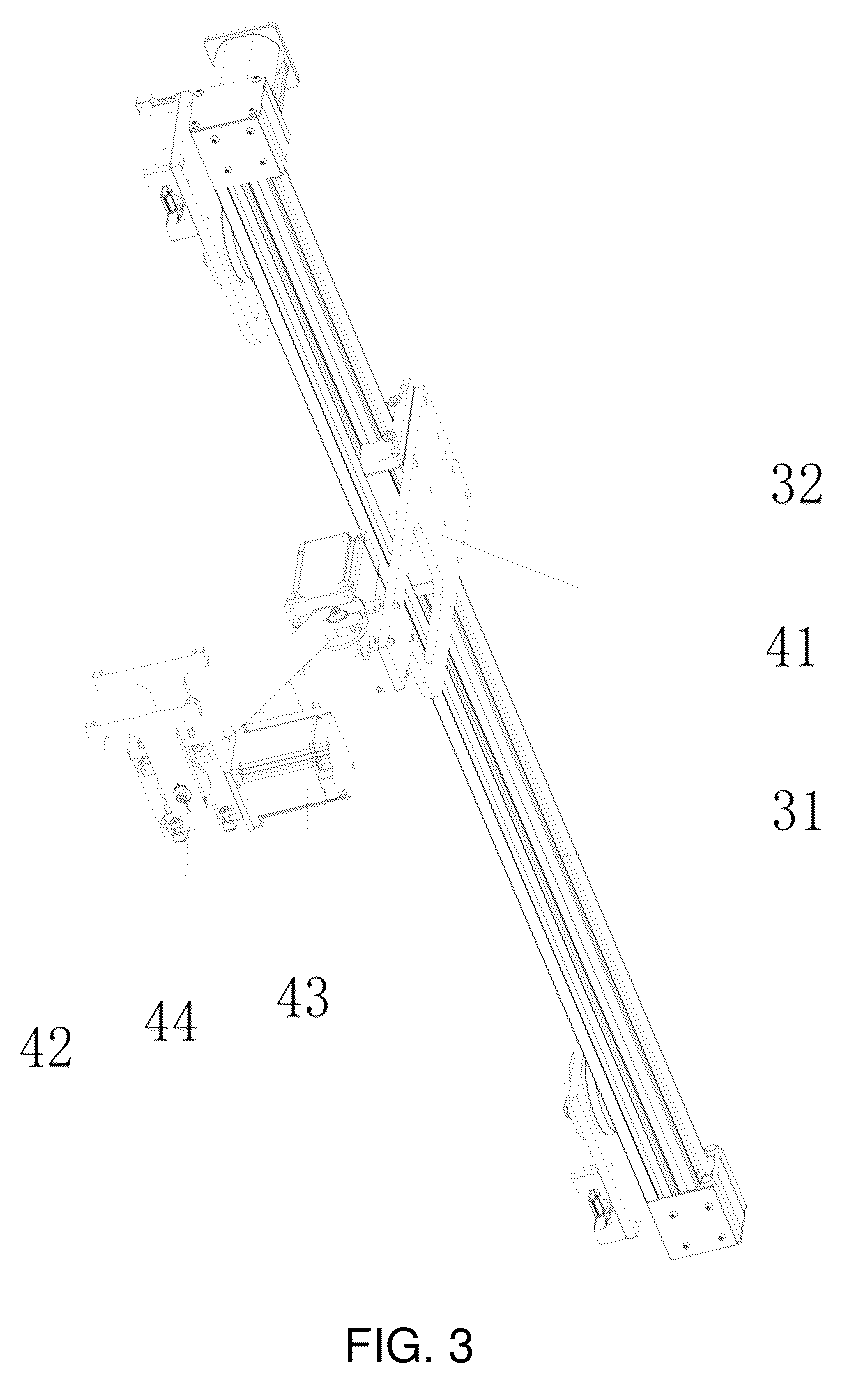 Patent US12365554 Figure 3 – Dual power driving-based parallel movable shelf and unloading apparatus thereof