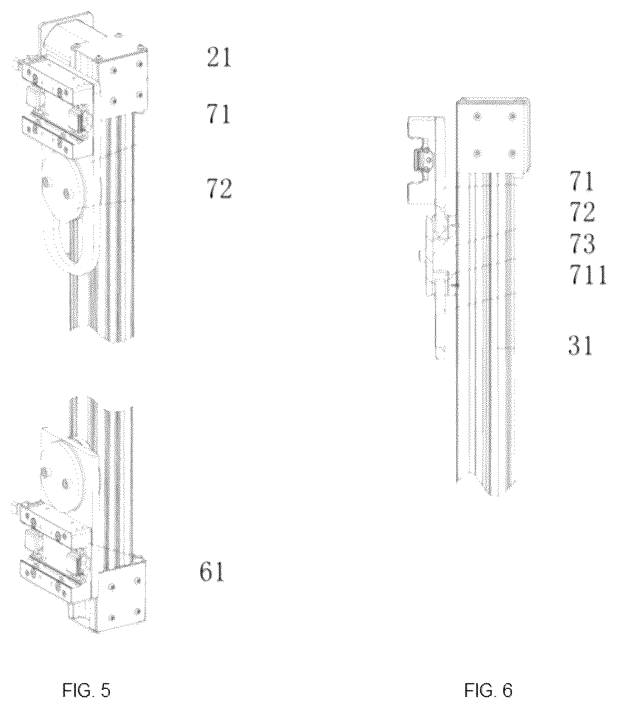 Patent US12365554 Figure 5 – Dual power driving-based parallel movable shelf and unloading apparatus thereof