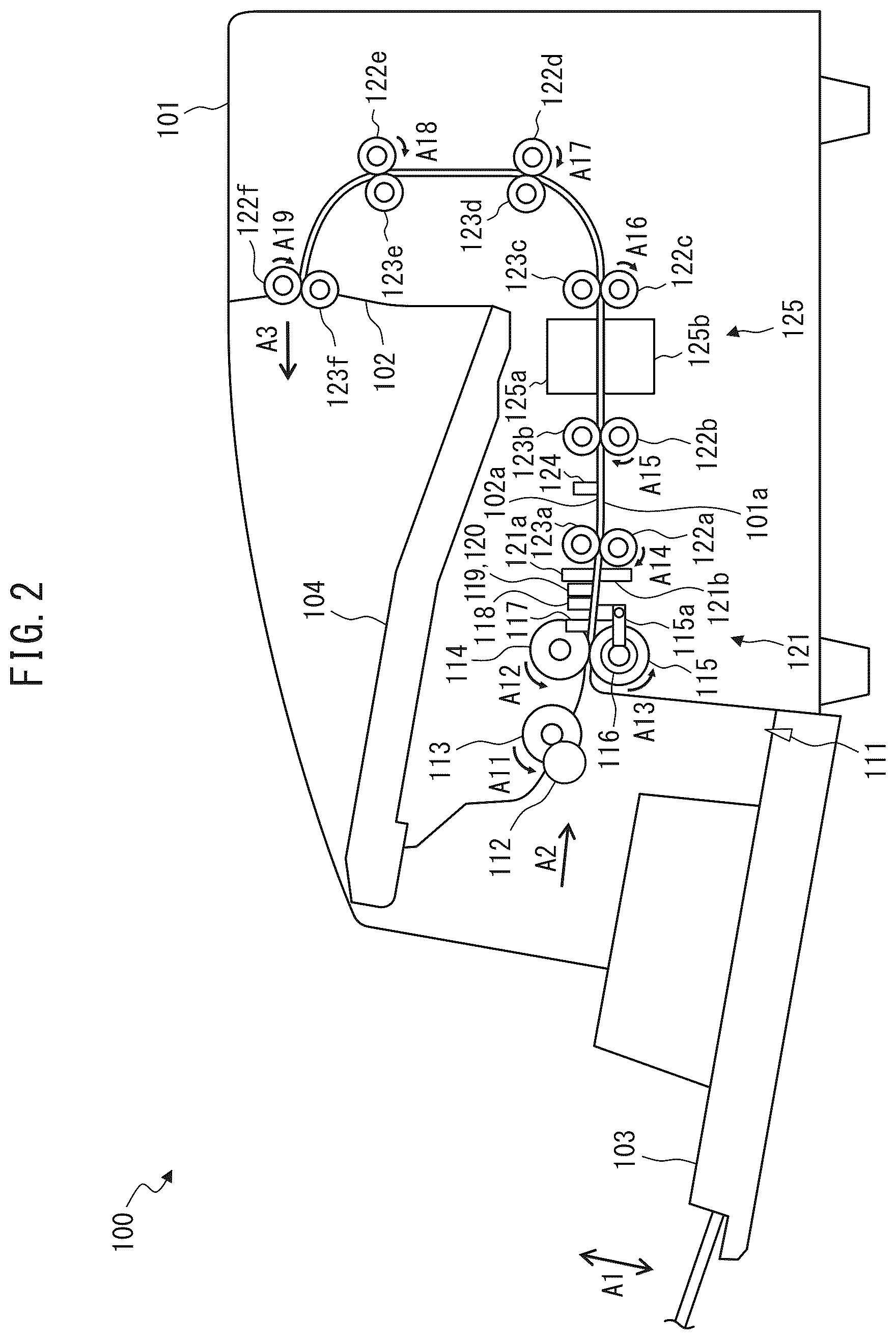 Patent US12365555 Figure 2 – Medium feed apparatus to put separation roller on hold until front end of medium passes separation part