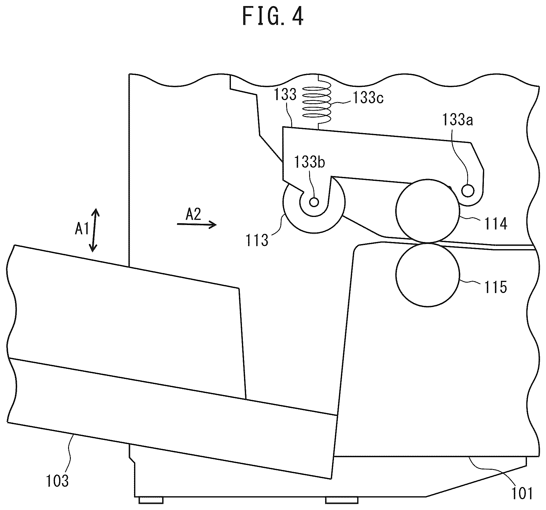 Patent US12365555 Figure 4 – Medium feed apparatus to put separation roller on hold until front end of medium passes separation part