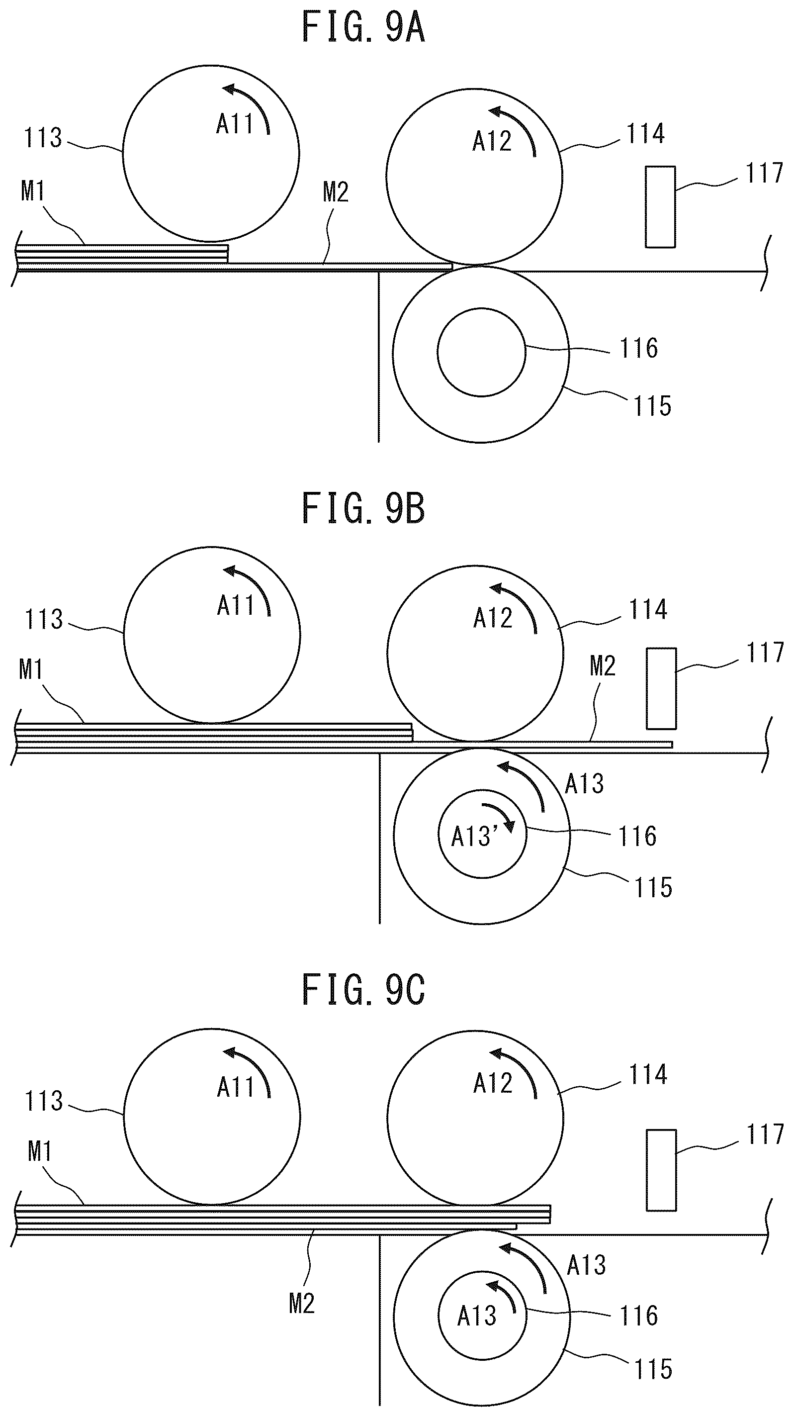 Patent US12365555 Figure 9 – Medium feed apparatus to put separation roller on hold until front end of medium passes separation part