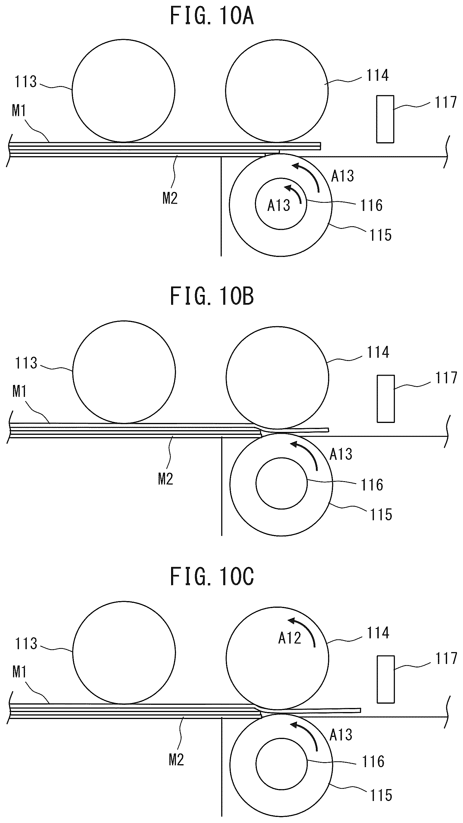 Patent US12365555 Figure 10 – Medium feed apparatus to put separation roller on hold until front end of medium passes separation part