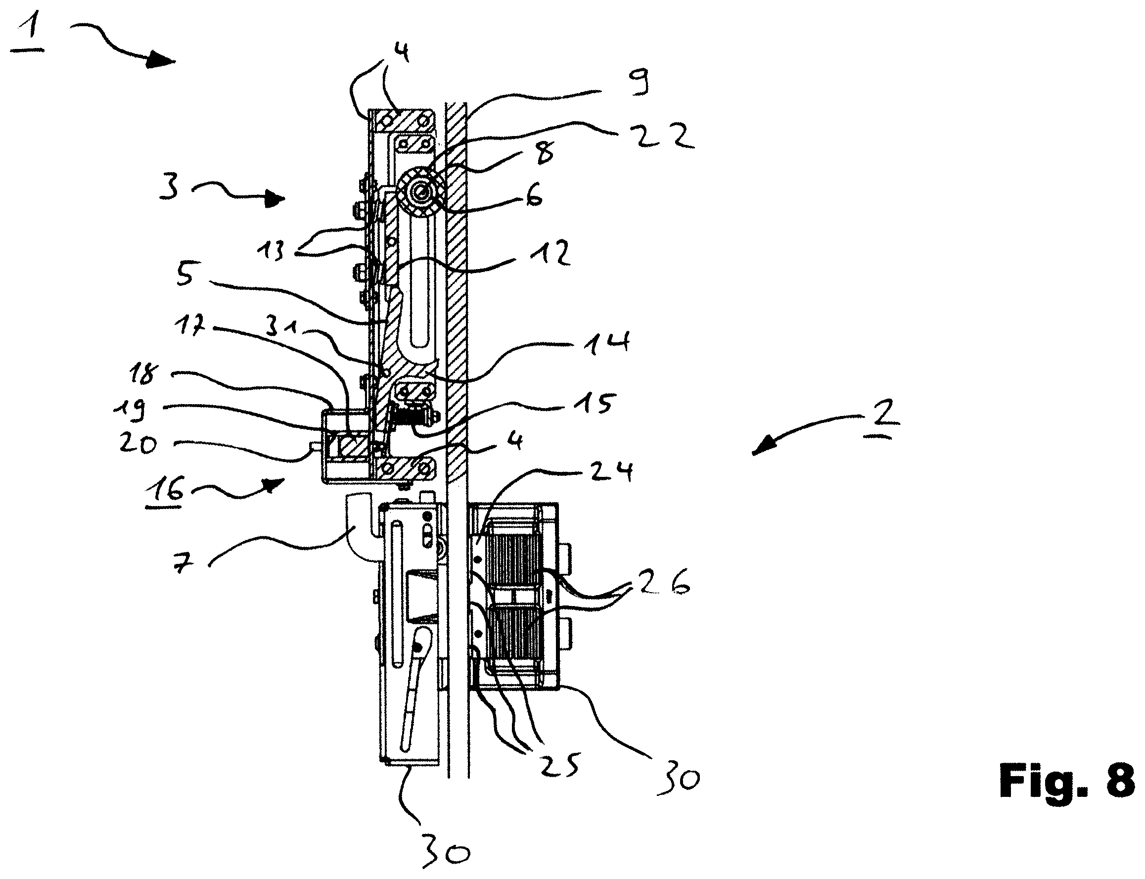 Patent US12365566 Figure 8 – Release unit for actuating an elevator brake device