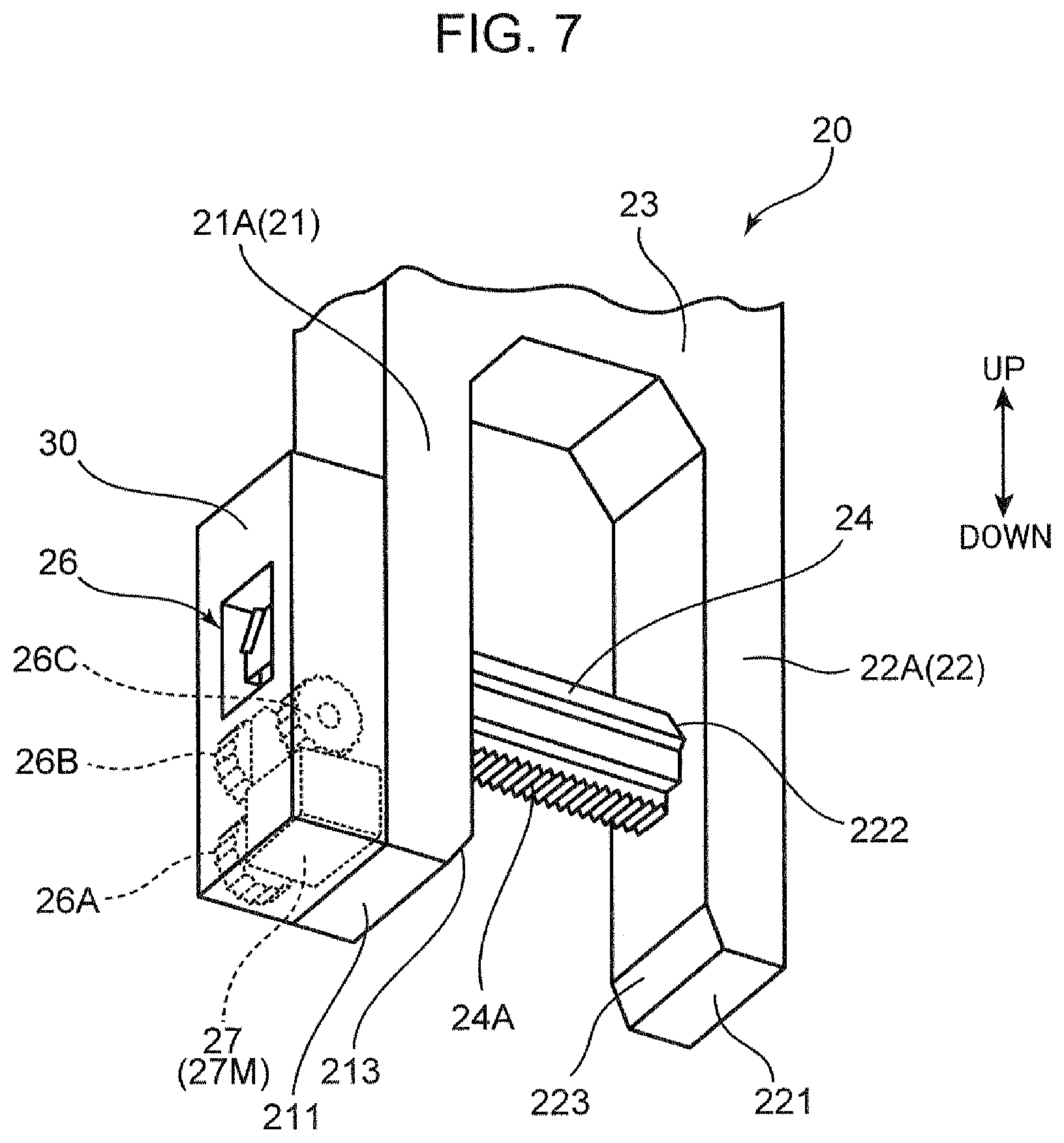 Patent US12365567 Figure 7 – Work machine suspension device, retention device, and method for suspending structure member
