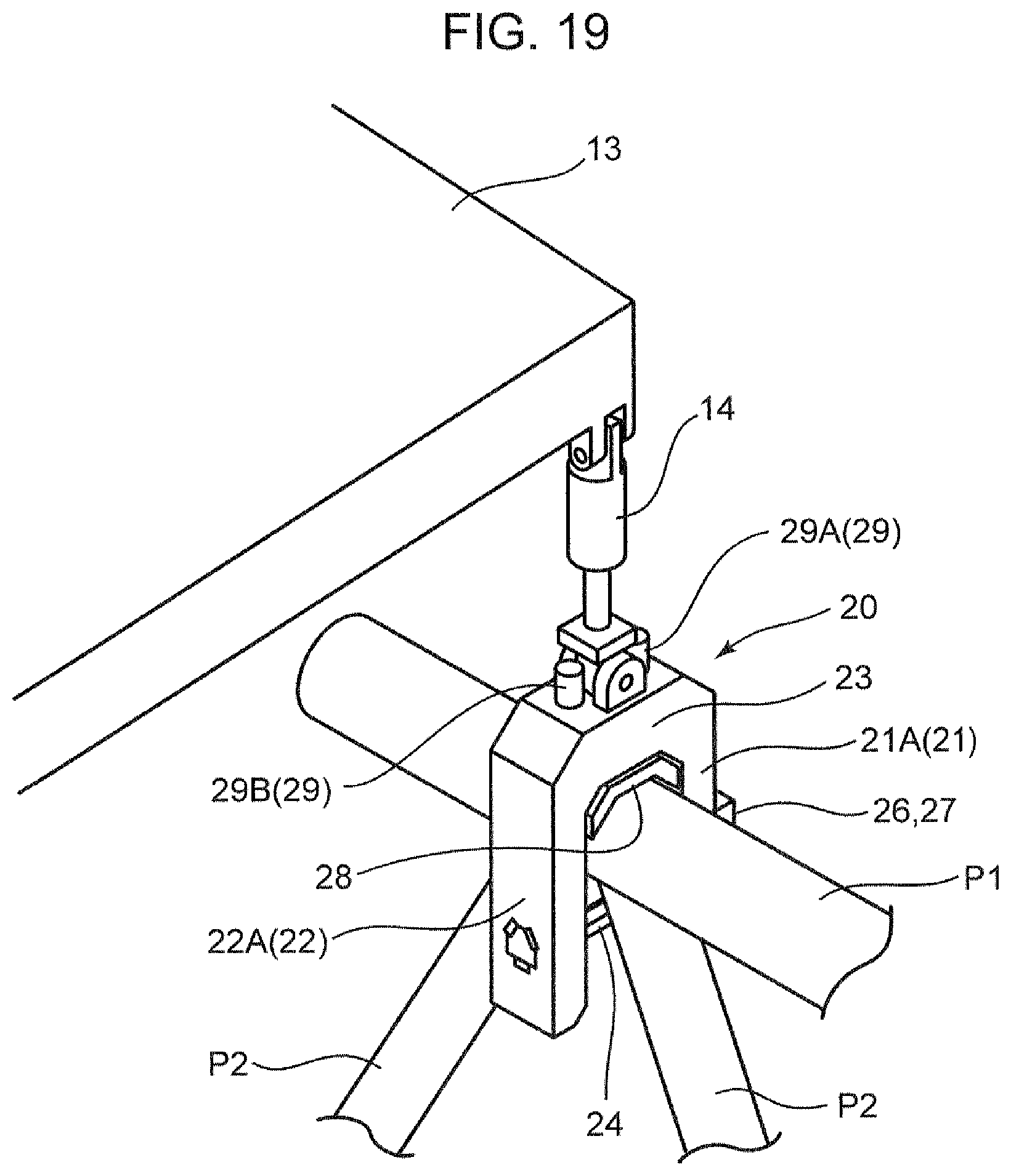 Patent US12365567 Figure 19 – Work machine suspension device, retention device, and method for suspending structure member