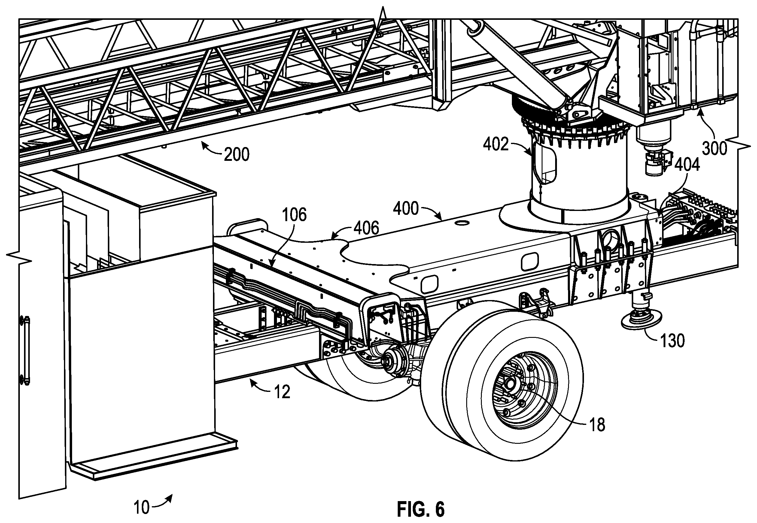 Patent US12365571 Figure 6 – Ladder and turntable assembly for a fire apparatus