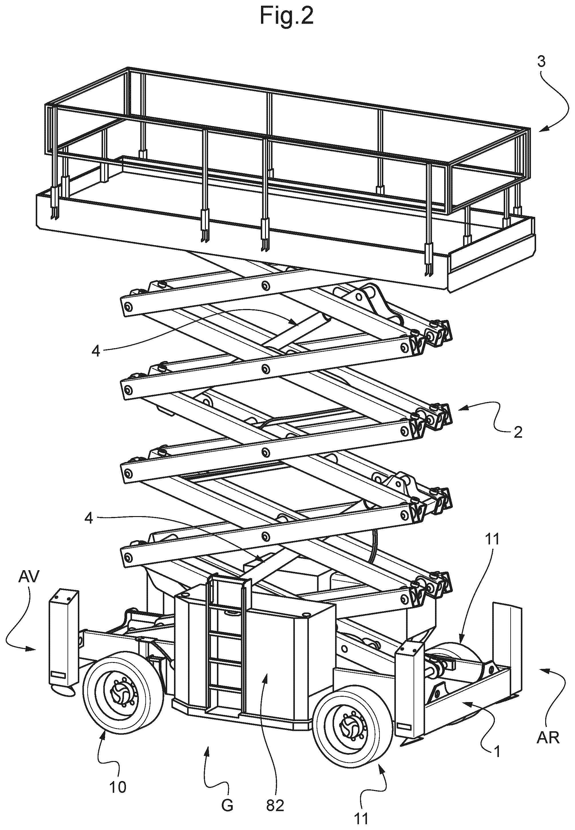Patent US12365572 Figure 2 – Elevating nacelle suitable for indoor and all-terrain outdoor use
