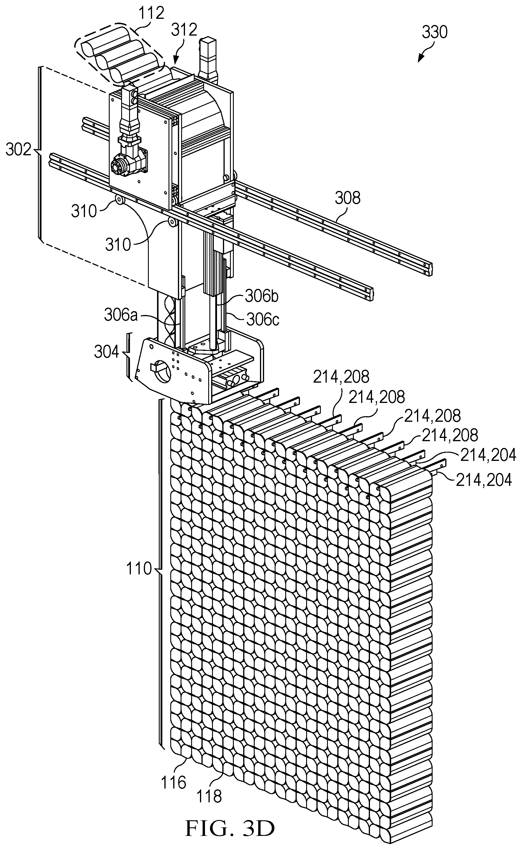 Patent US12365578 Figure 14 – Glueless pocketed spring cushioning unit assembler