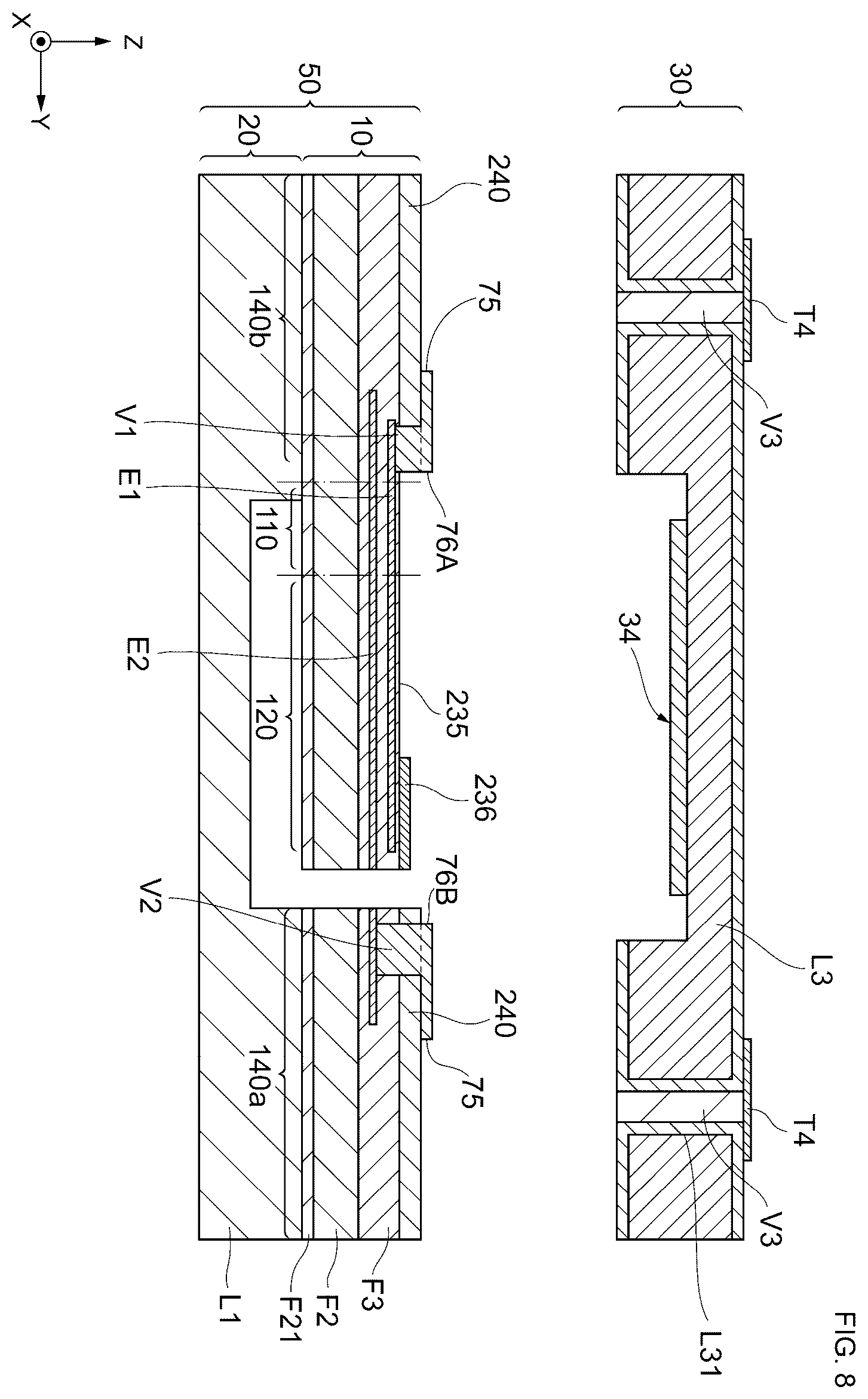 Patent US12365583 Figure 8 – Resonance device with substrate having oxide film containing through hole and metal therin, and manufacturing method therefor