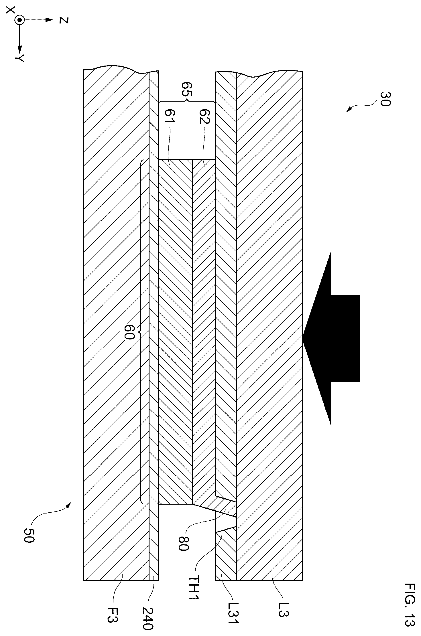 Patent US12365583 Figure 13 – Resonance device with substrate having oxide film containing through hole and metal therin, and manufacturing method therefor