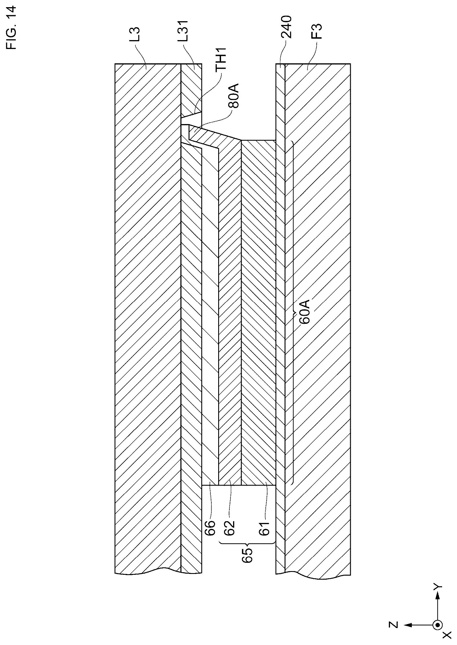Patent US12365583 Figure 14 – Resonance device with substrate having oxide film containing through hole and metal therin, and manufacturing method therefor