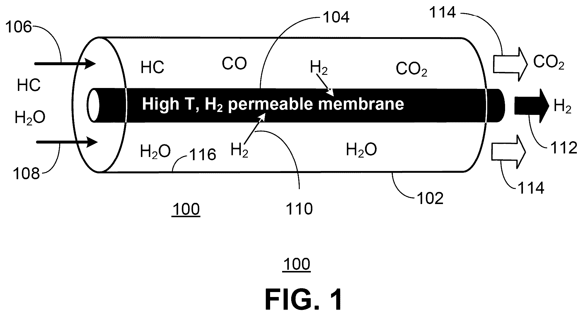 Patent US12365587 — Hydrogen production with membrane reactor — Figure 1