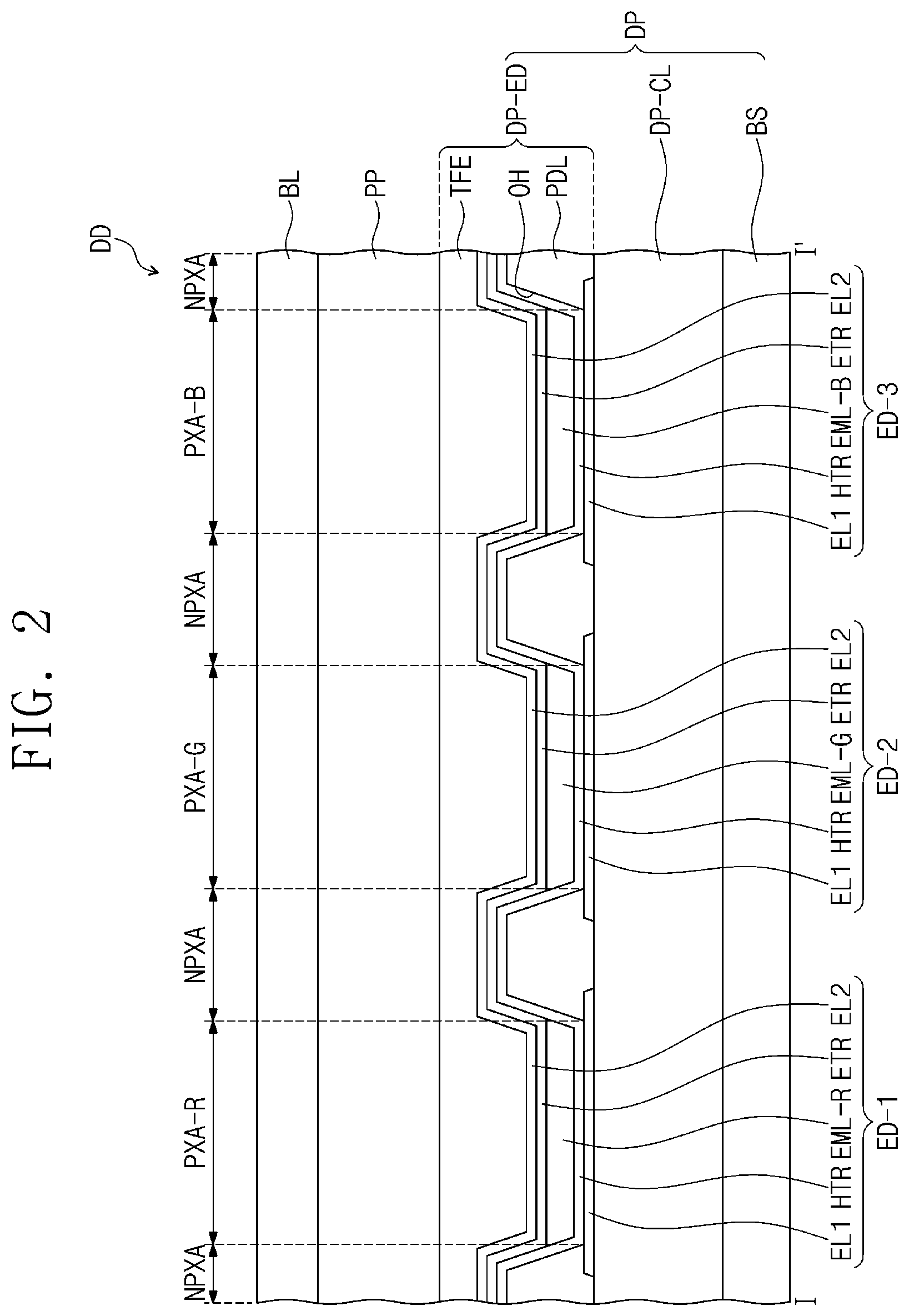 Patent US12365683 Figure 2 – Light emitting device and fused polycyclic compound for light emitting device