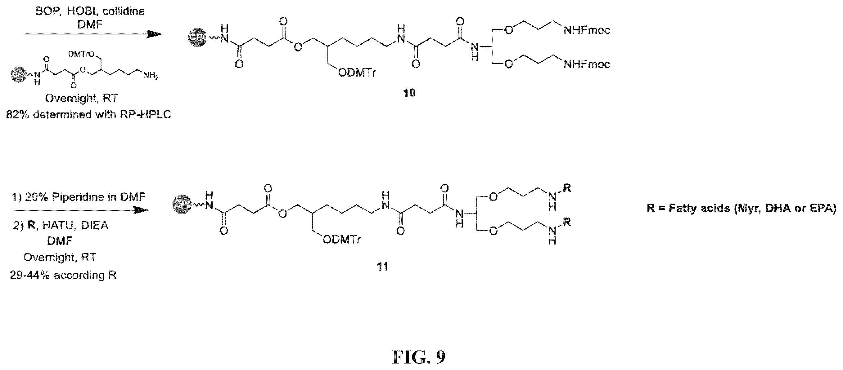 Patent US12365894 Figure 9 – Branched lipid conjugates of siRNA for specific tissue delivery