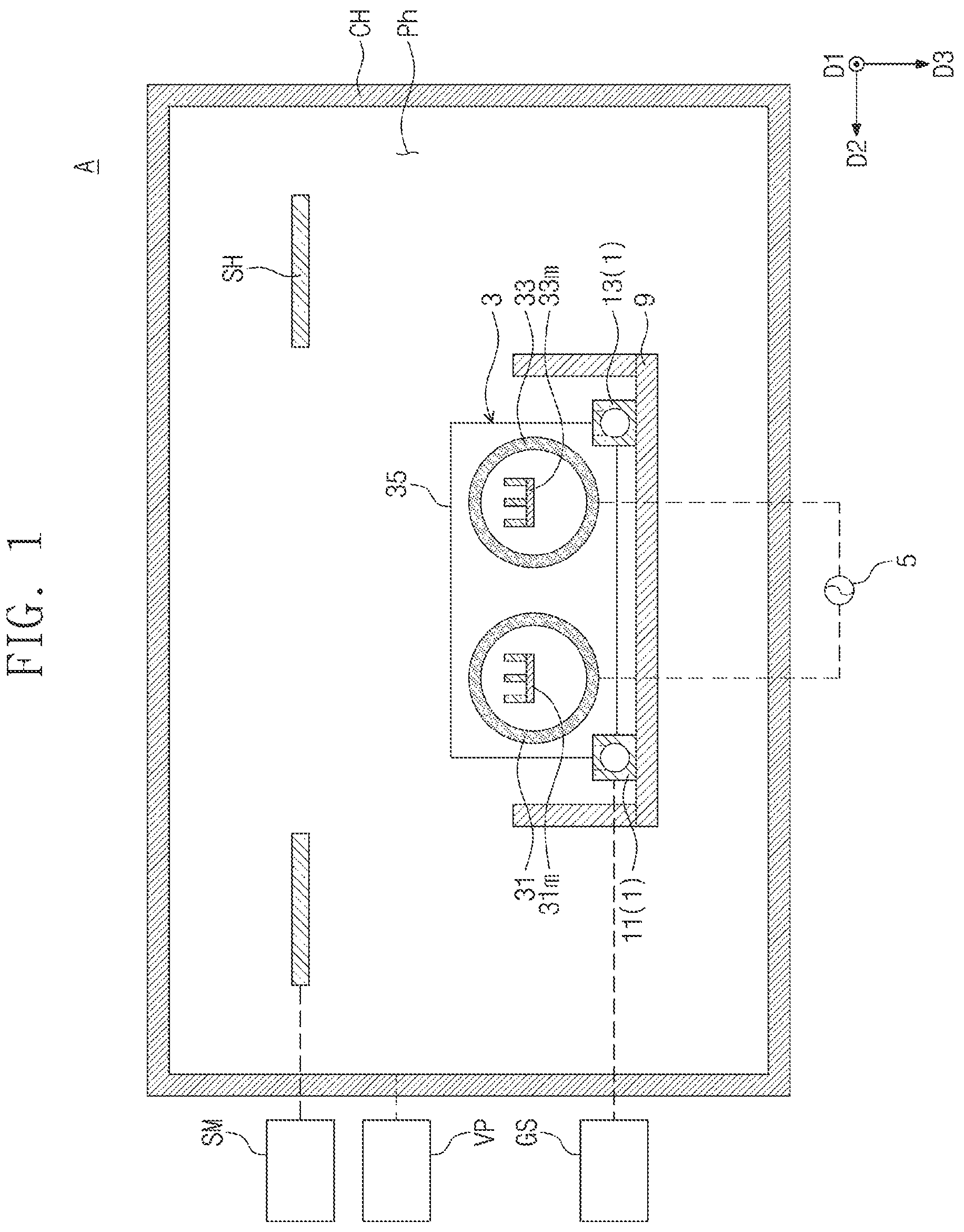 Patent US12365975 Figure 1 – Sputtering apparatus and CVD mask coating method using the same