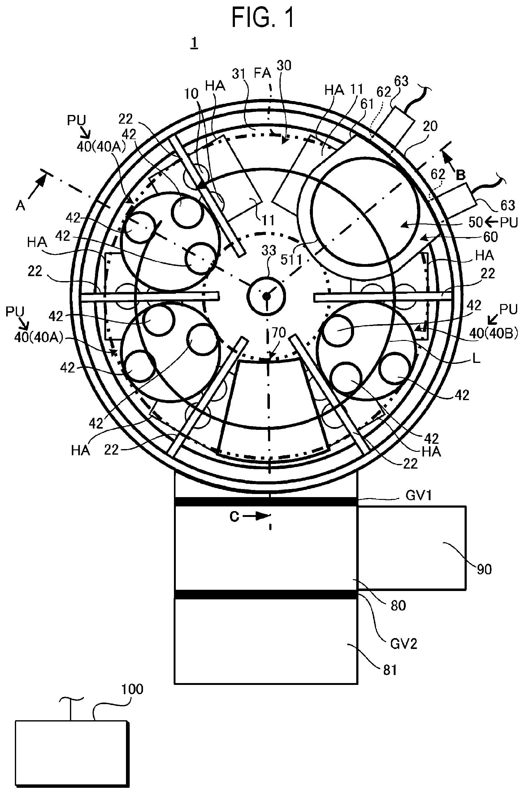 Patent US12365976 Figure 1 – Film forming apparatus