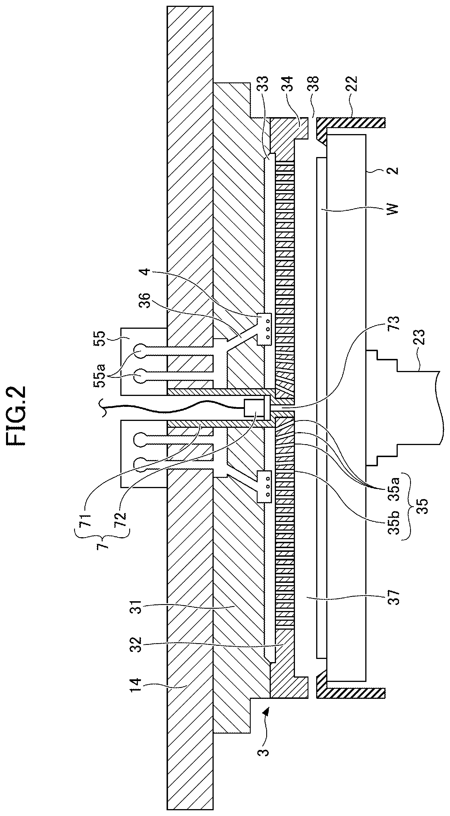 Patent US12365985 Figure 2 – Deposition apparatus with pressure sensor and shower head on same plane and deposition method
