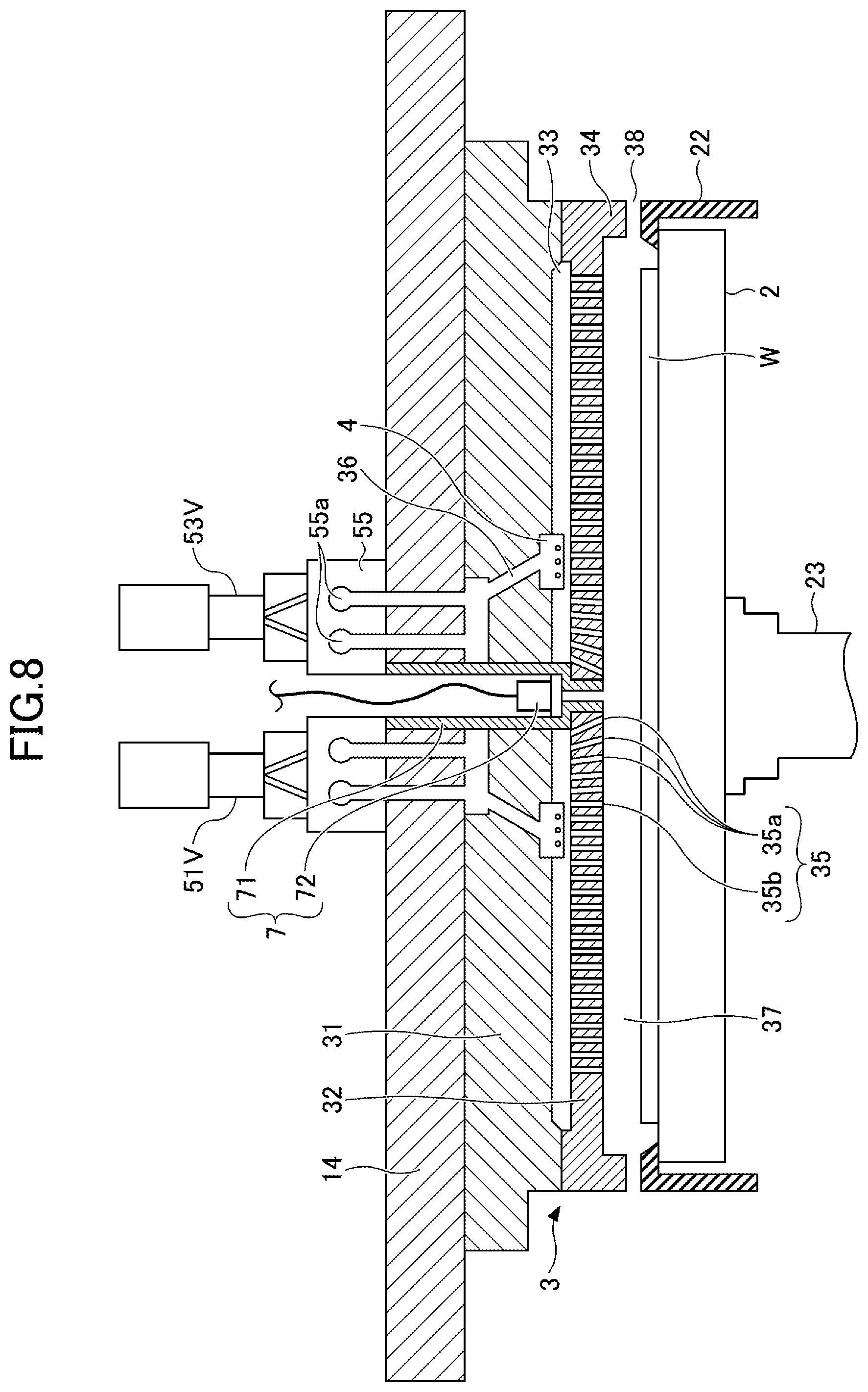Patent US12365985 Figure 6 – Deposition apparatus with pressure sensor and shower head on same plane and deposition method