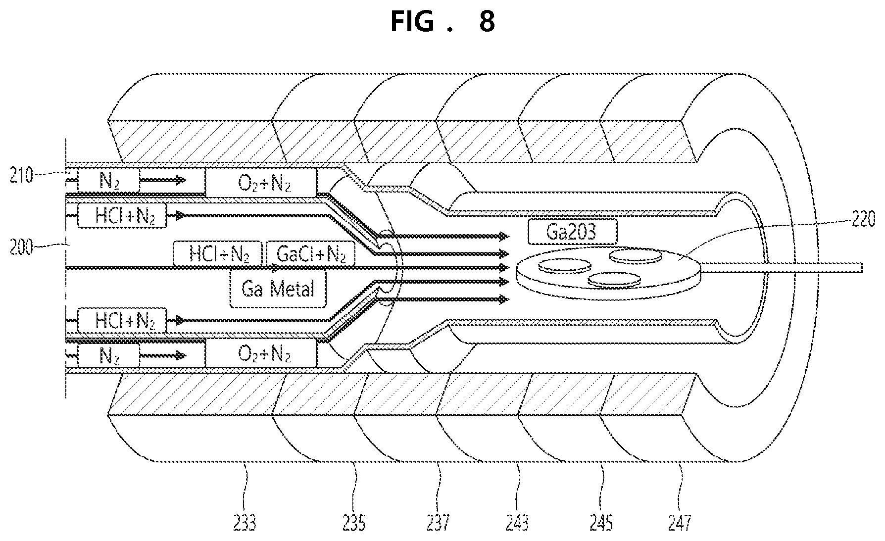 Patent US12366007 Figure 7 – Method of depositing Ga 2 O 3 crystal film according to hydride vapor phase epitaxy by supplying GaCl gas, oxygen, and HCl gas