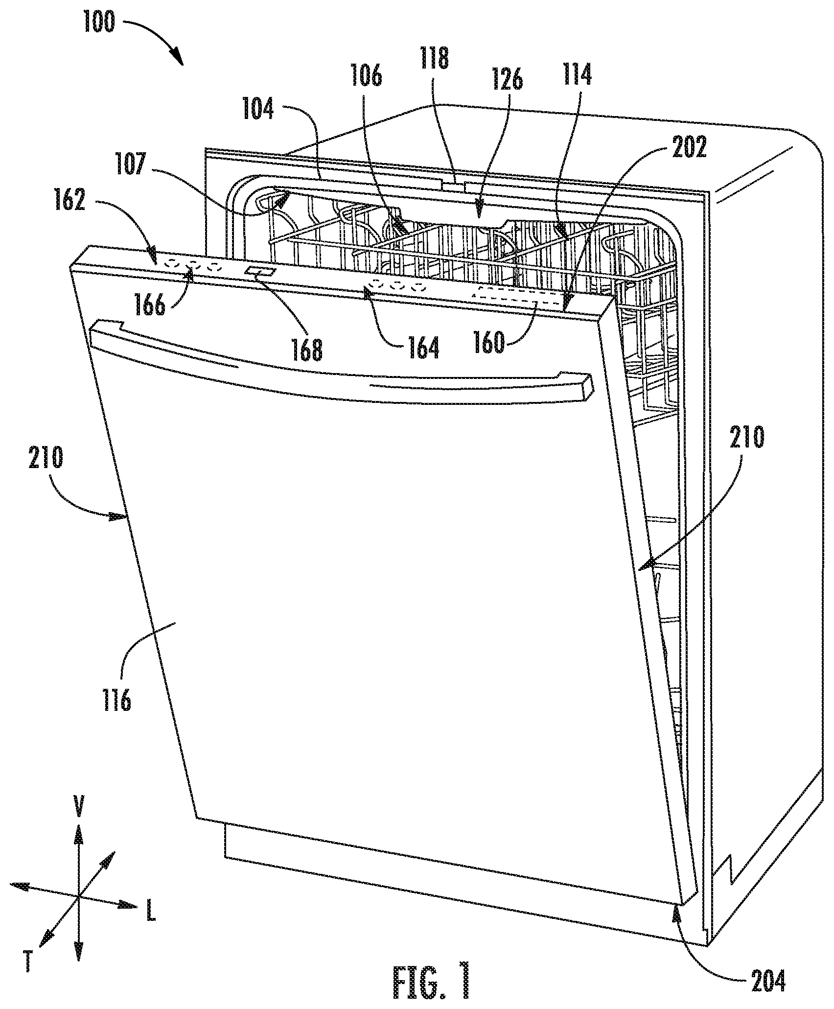 Patent US12366027 Figure 1 – Mounting assembly for a printed circuit board within an appliance control panel