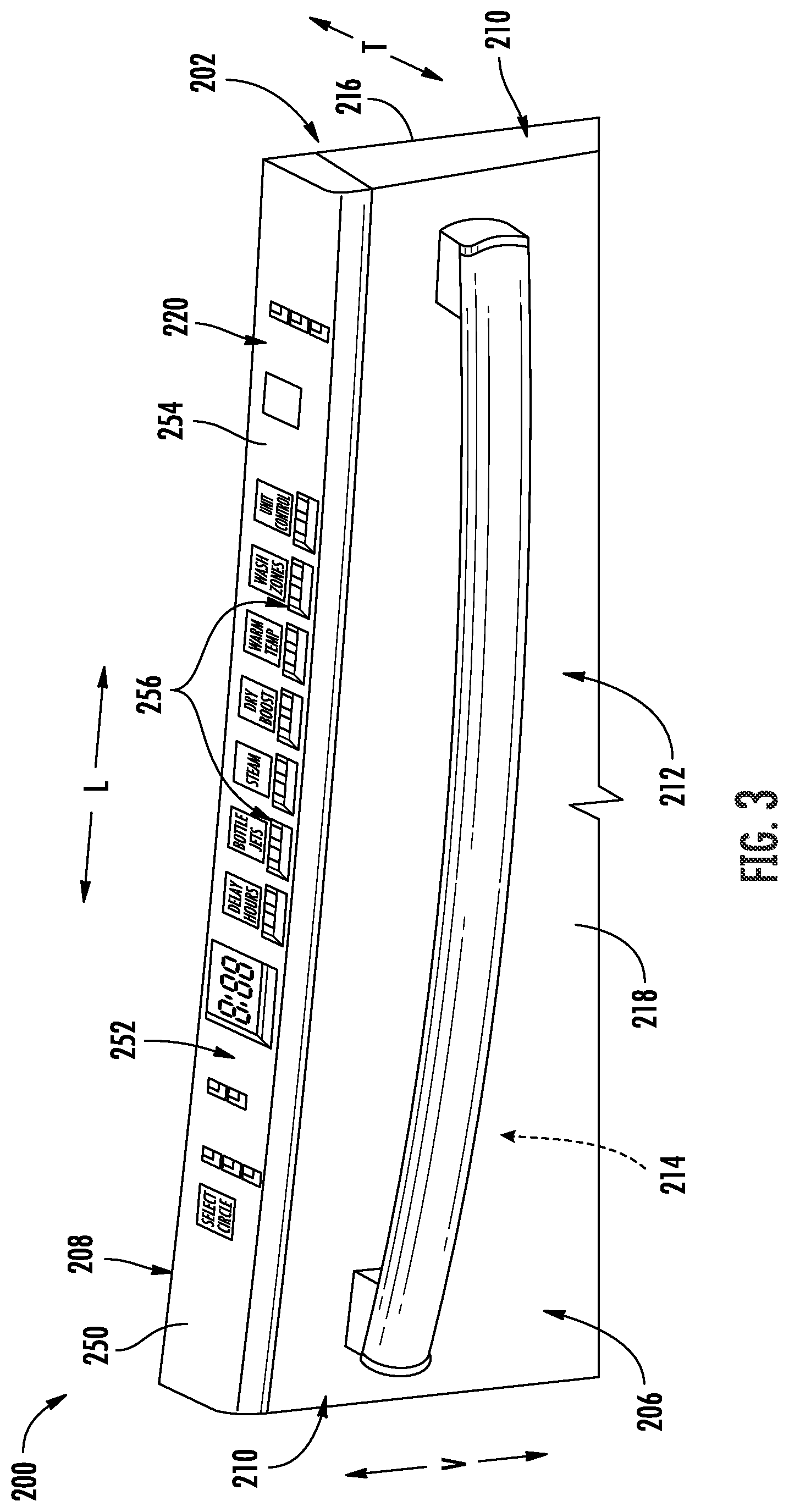 Patent US12366027 Figure 3 – Mounting assembly for a printed circuit board within an appliance control panel