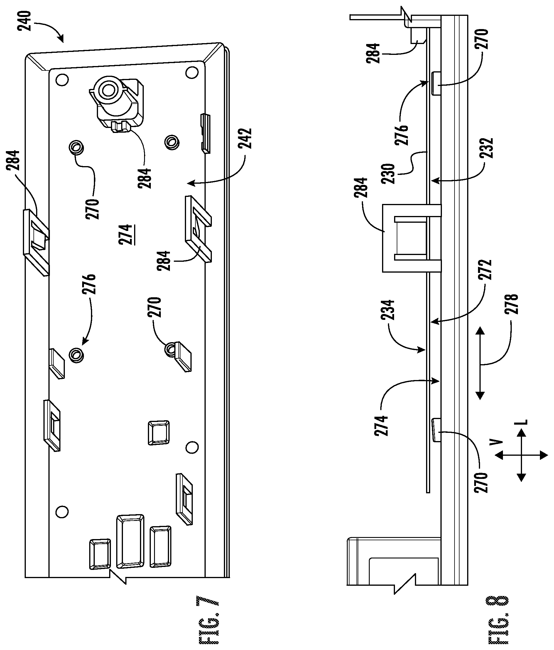 Patent US12366027 Figure 7 – Mounting assembly for a printed circuit board within an appliance control panel