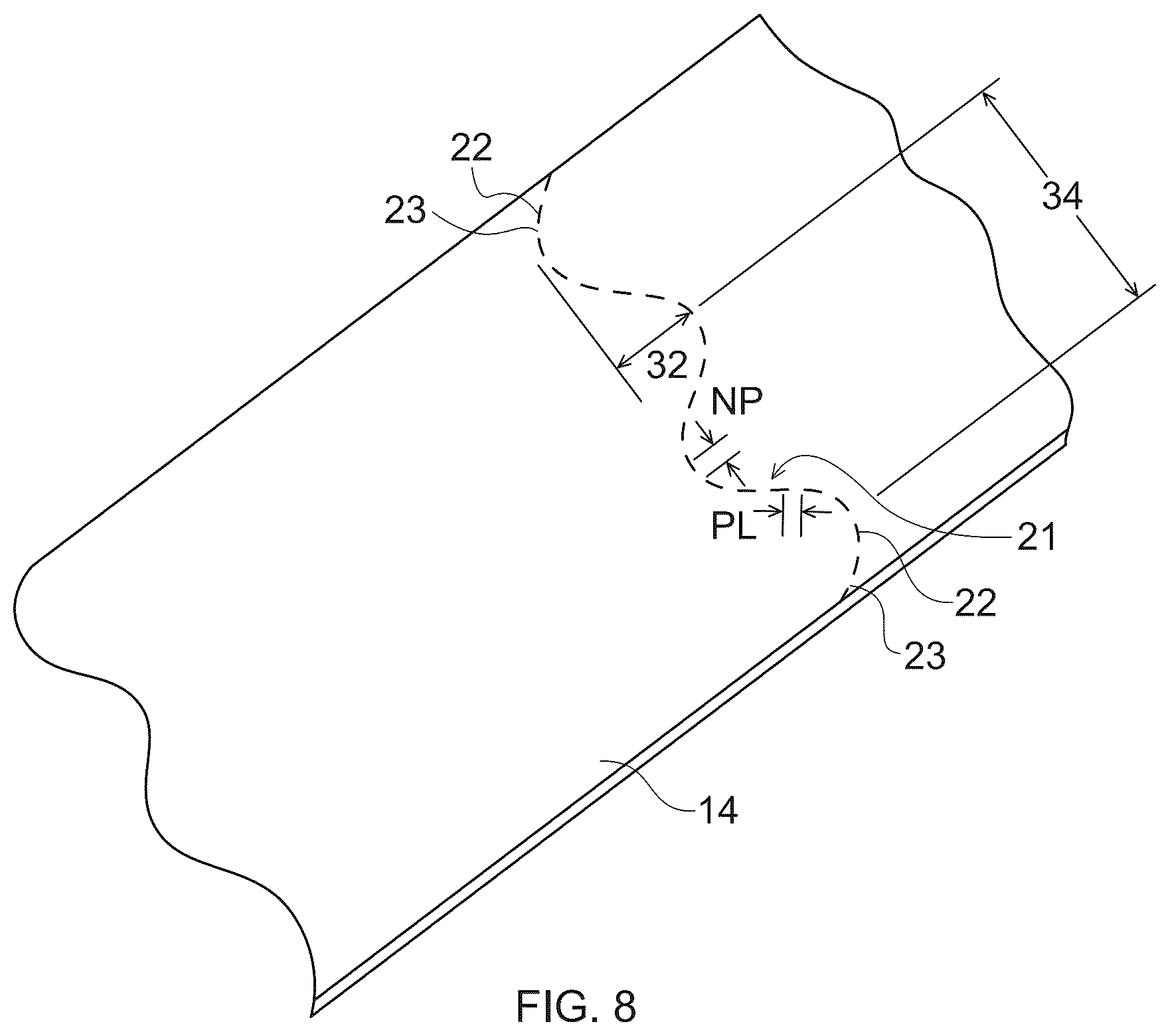 Patent US12366038 Figure 14 – Sanitary tissue product with a shaped line of weakness