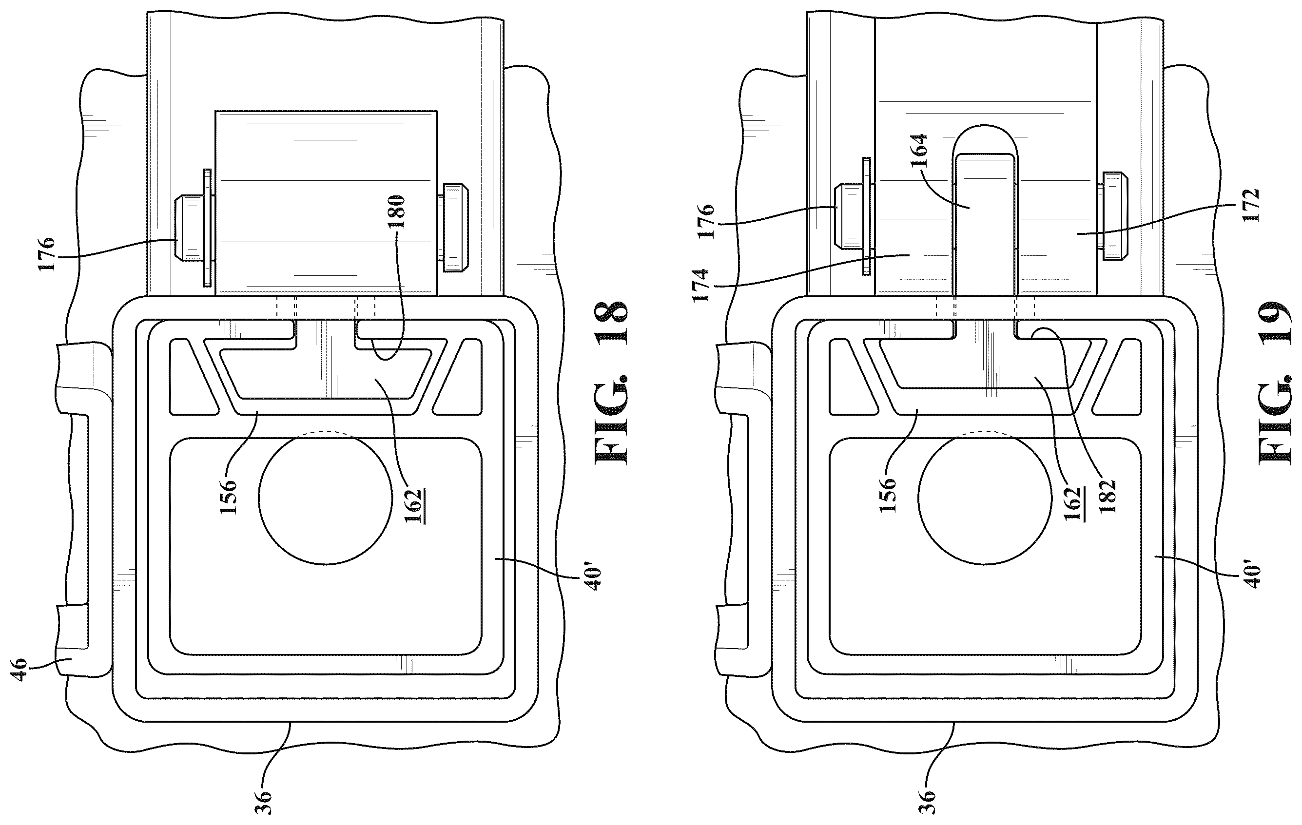 Patent US12366044 Figure 15 – Dock assembly with inter-engaging sections incorporating cam profile clips and lift lever mechanism for vertical adjustability