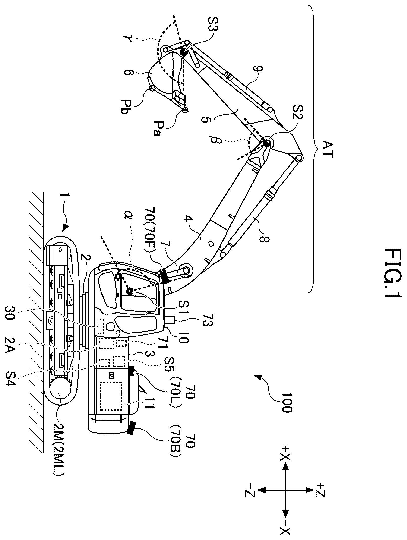 Patent US12366048 Figure 1 – Shovel and construction system