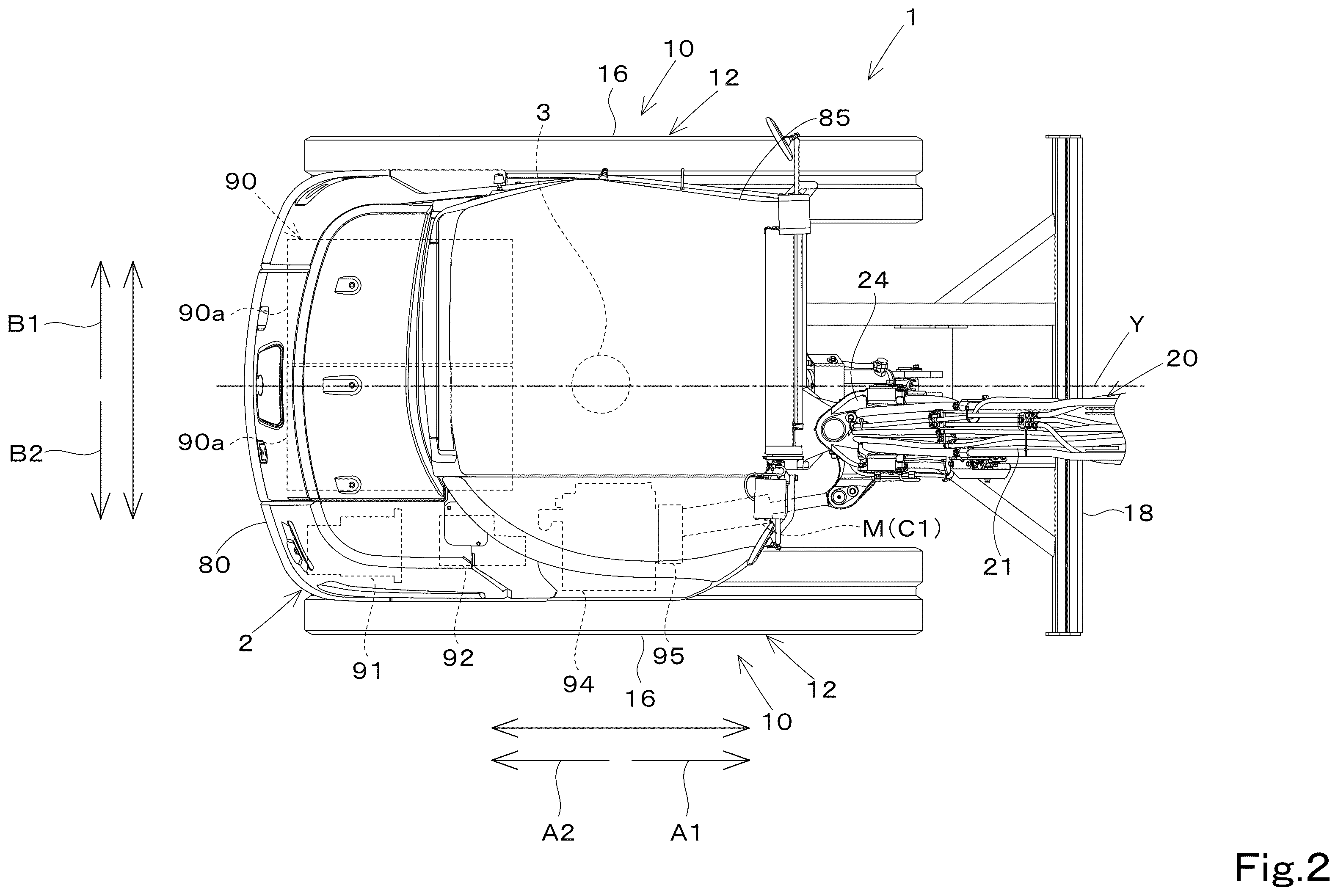 Patent US12366049 Figure 2 – Swivel working machine